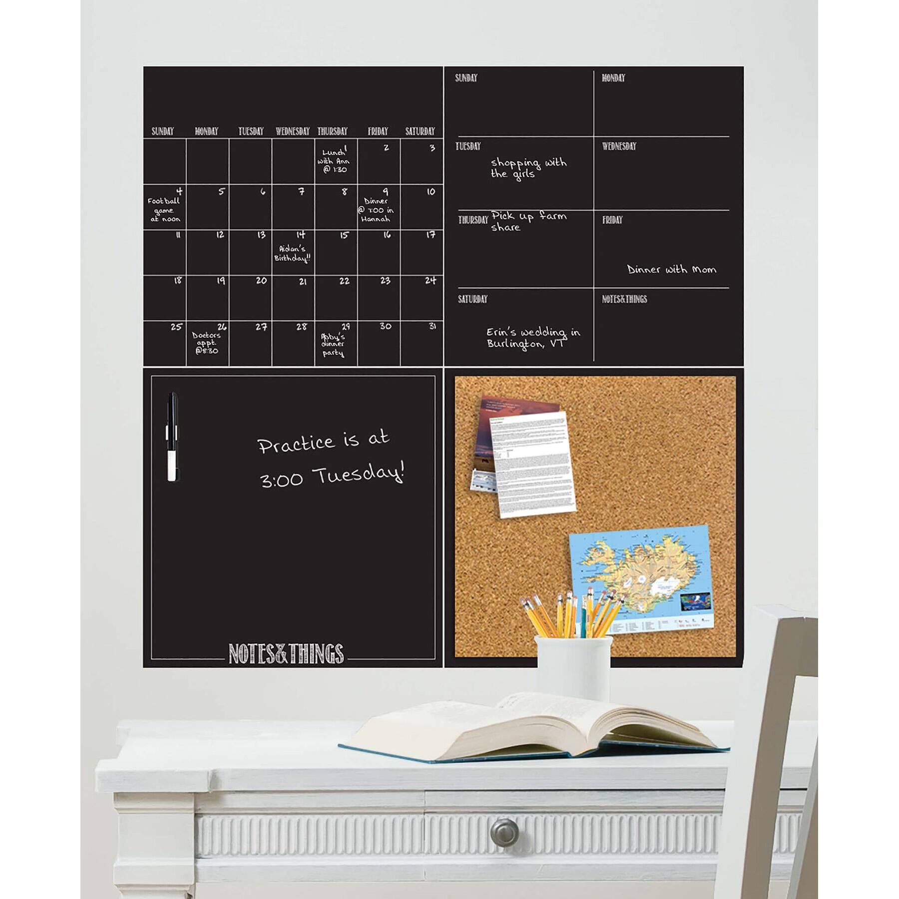 WallPops Black Dry Erase Calendar &#x26; Corkboard Set