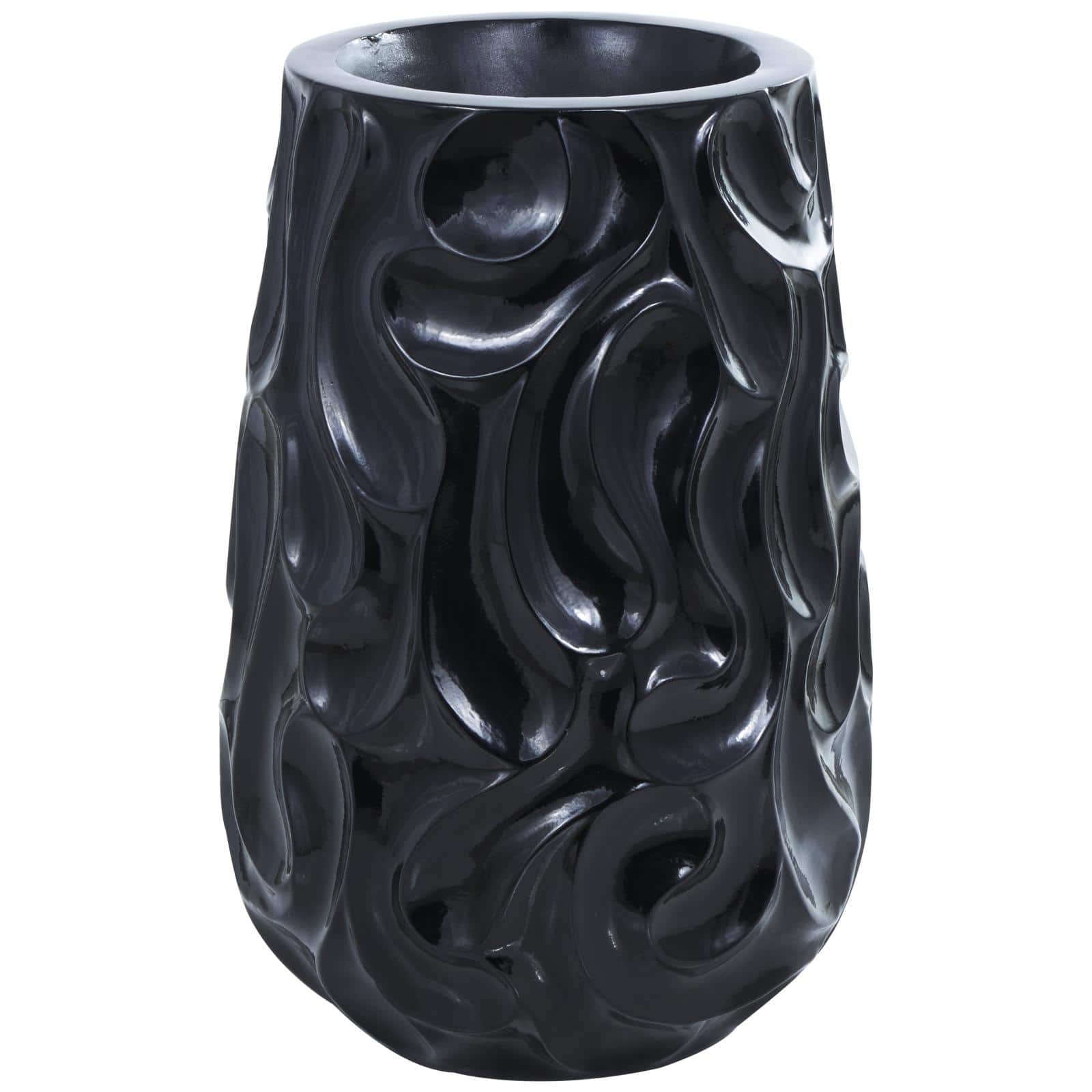 Large Black Wavy Textured Floor Vase