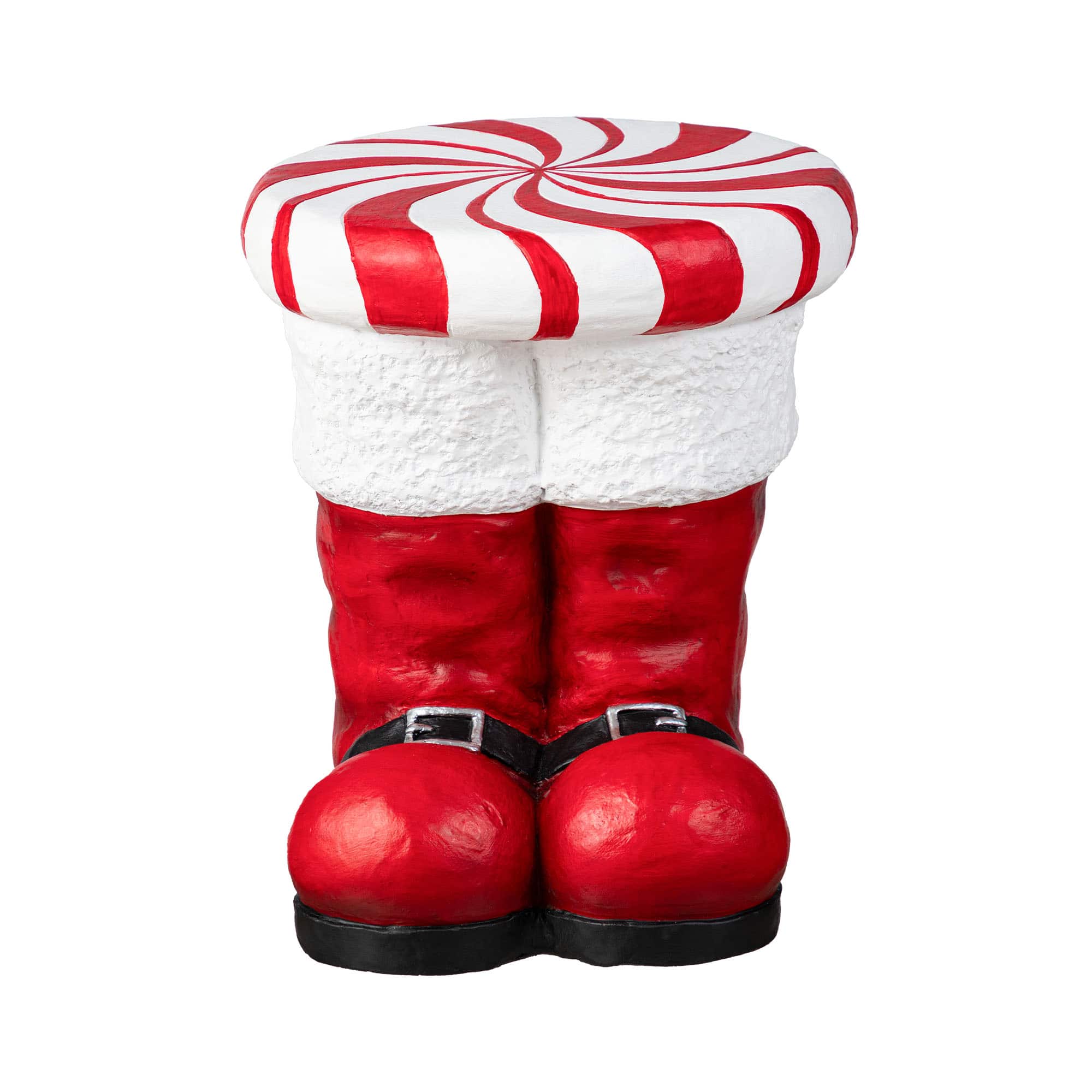 Glitzhome&#xAE; 14.5&#x22;H Christmas MGO Peppermint Boot Stool or Accent Table