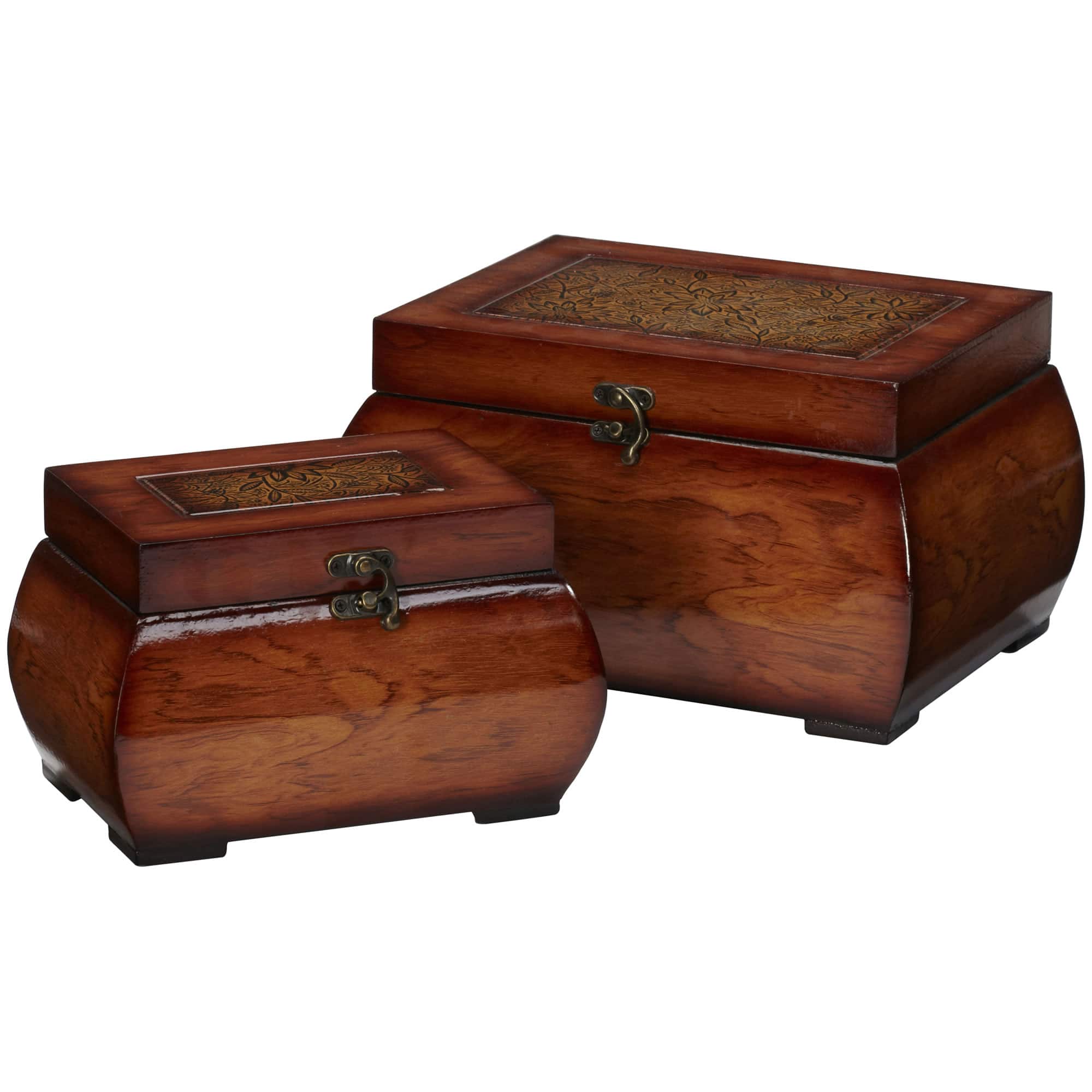 Brown Decorative Lacquered Wood Chests Set