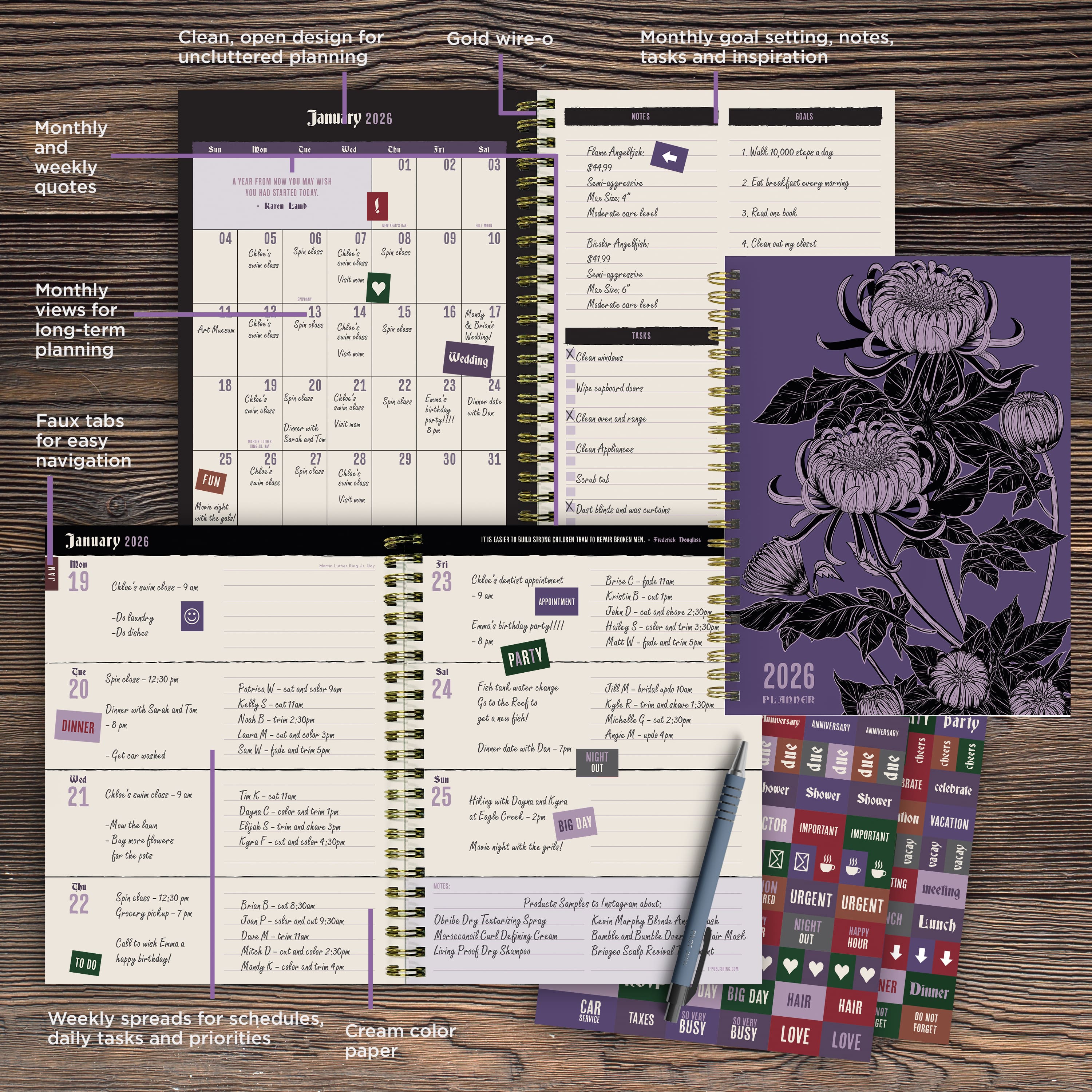 2026 Witch&#x27;s Flower Medium Weekly Monthly Planner