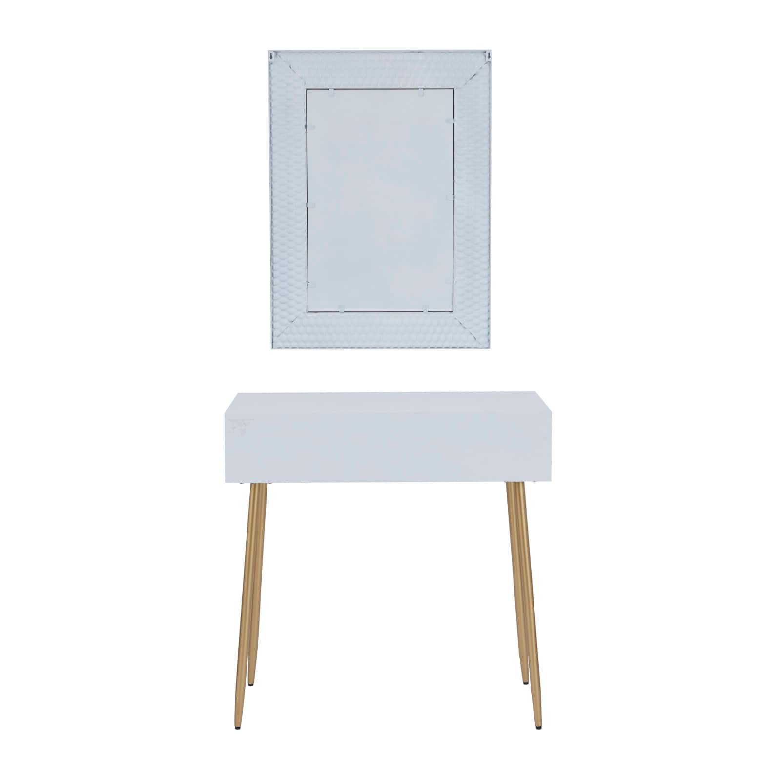 Set of 2&#x22; White Wood Contemporary Console Table with Mirror, 31&#x22; x 31&#x22; x 16&#x22;