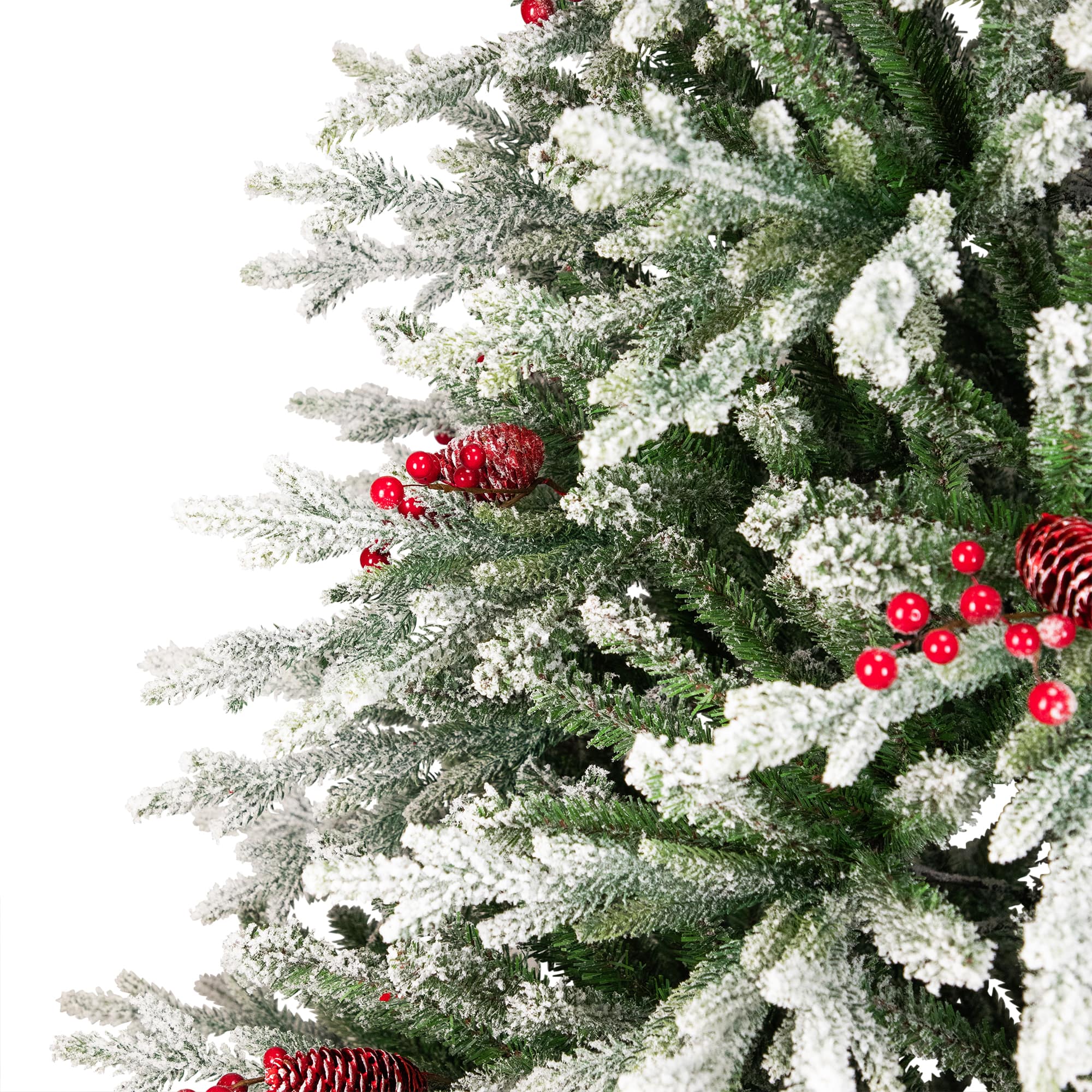6.5ft. Unlit Real Touch&#x2122; Flocked Grove Fir Full Artificial Christmas Tree with Red Berries &#x26; Pinecones