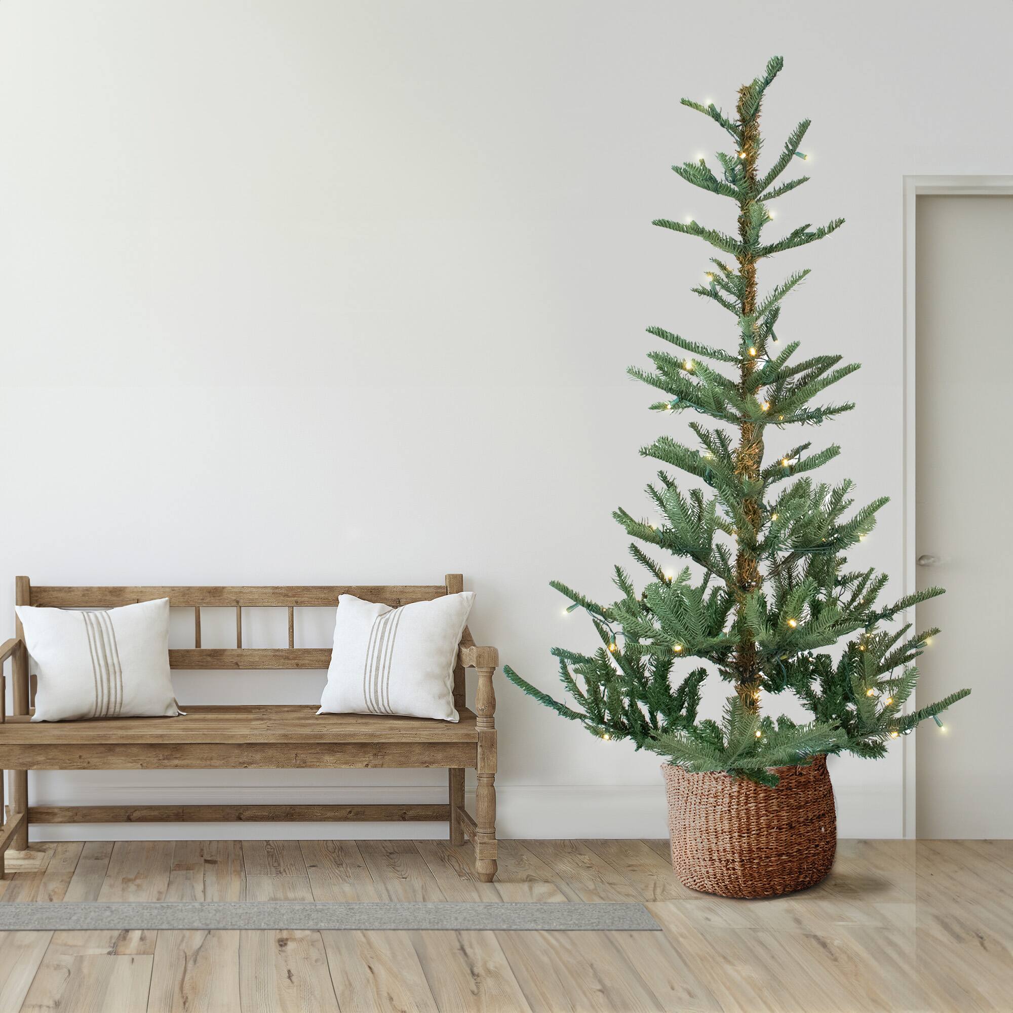 9ft. Pre-Lit Real Touch™ Nordmann Fir Slim Artificial Christmas Tree, Warm Clear LED Lights