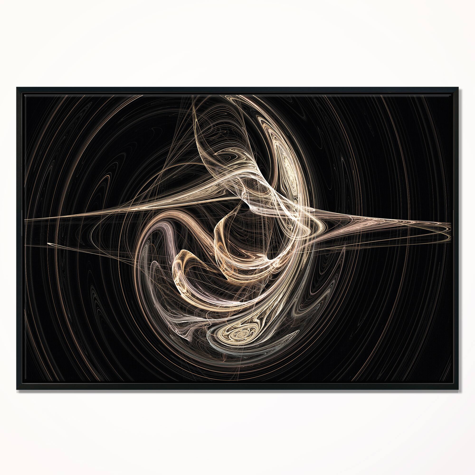 Designart - White Abstract Fractal Design in Black - Abstract Art on Canvas in Black Frame