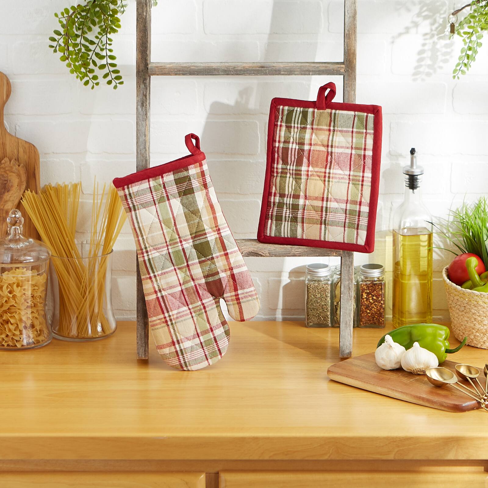 DII Give Thanks Plaid Oven Mitt & Potholder Set - Thumbnail 5