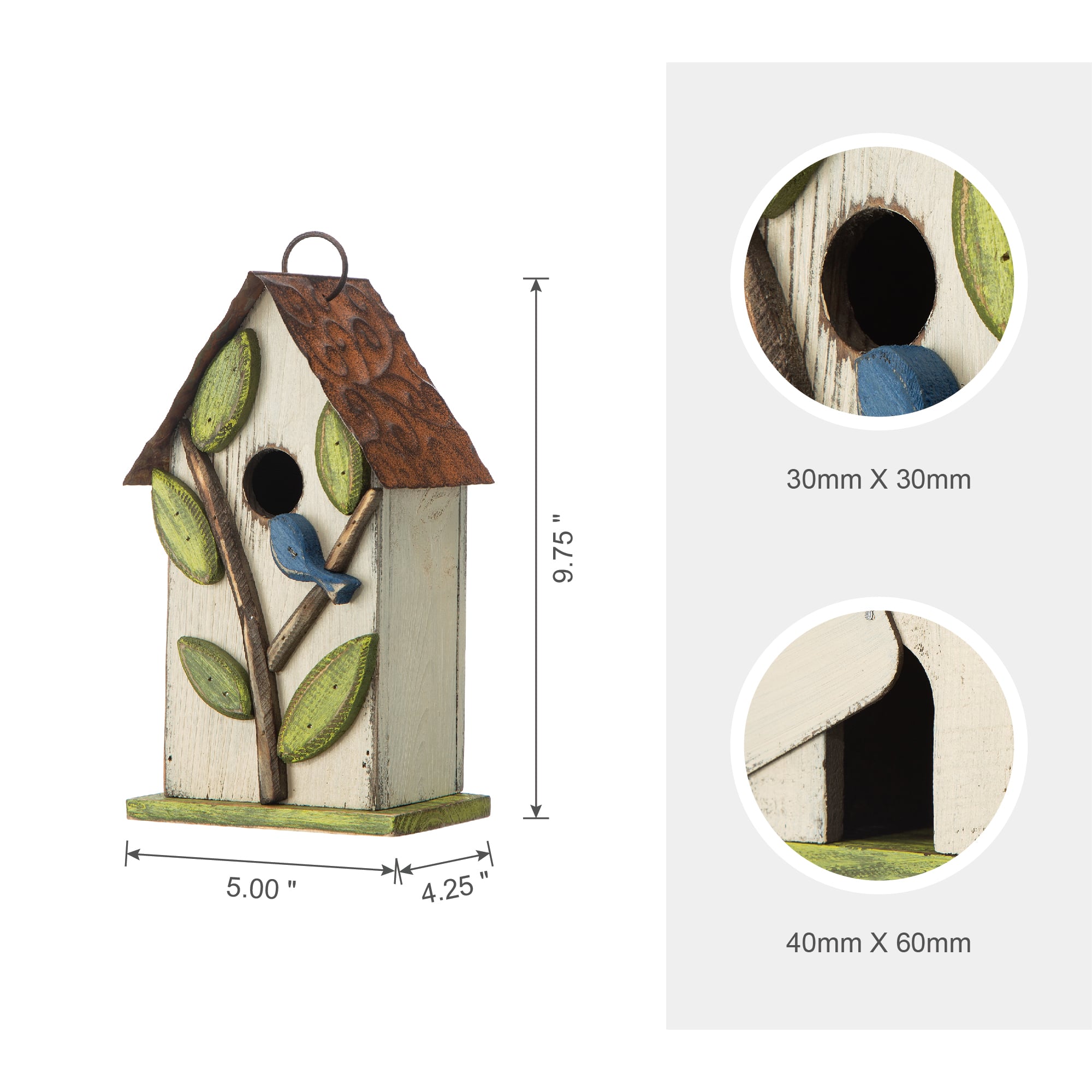 Glitzhome&#xAE; 9.75&#x22; White Distressed Bird &#x26; Tree Birdhouse