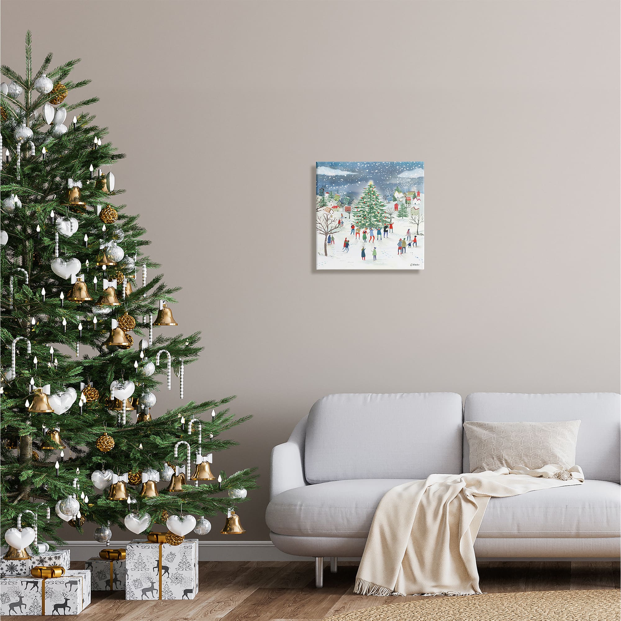 Stupell Industries Town Christmas Tree Celebration Canvas Wall Art