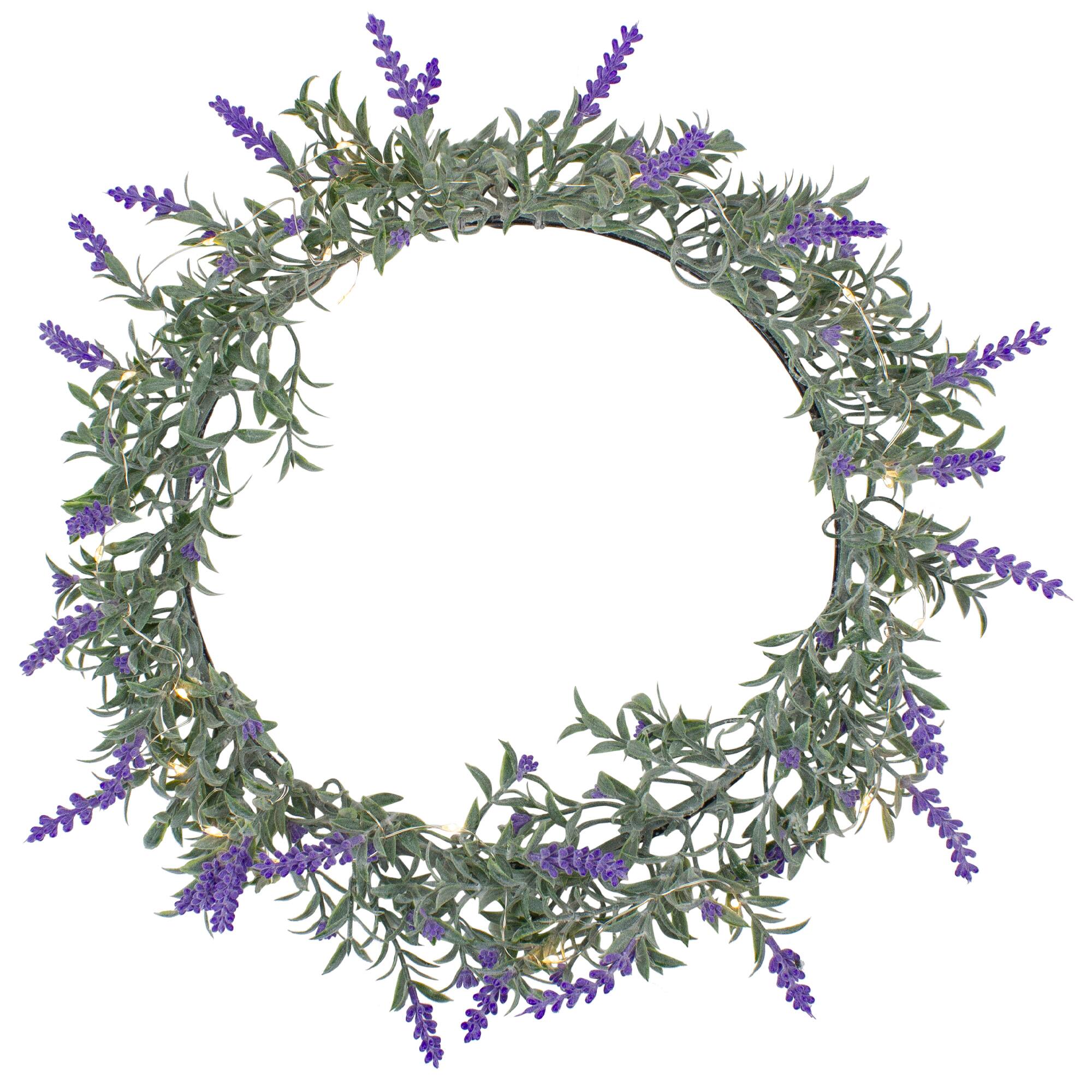 16" White LED Lighted Artificial Lavender Spring Wreath