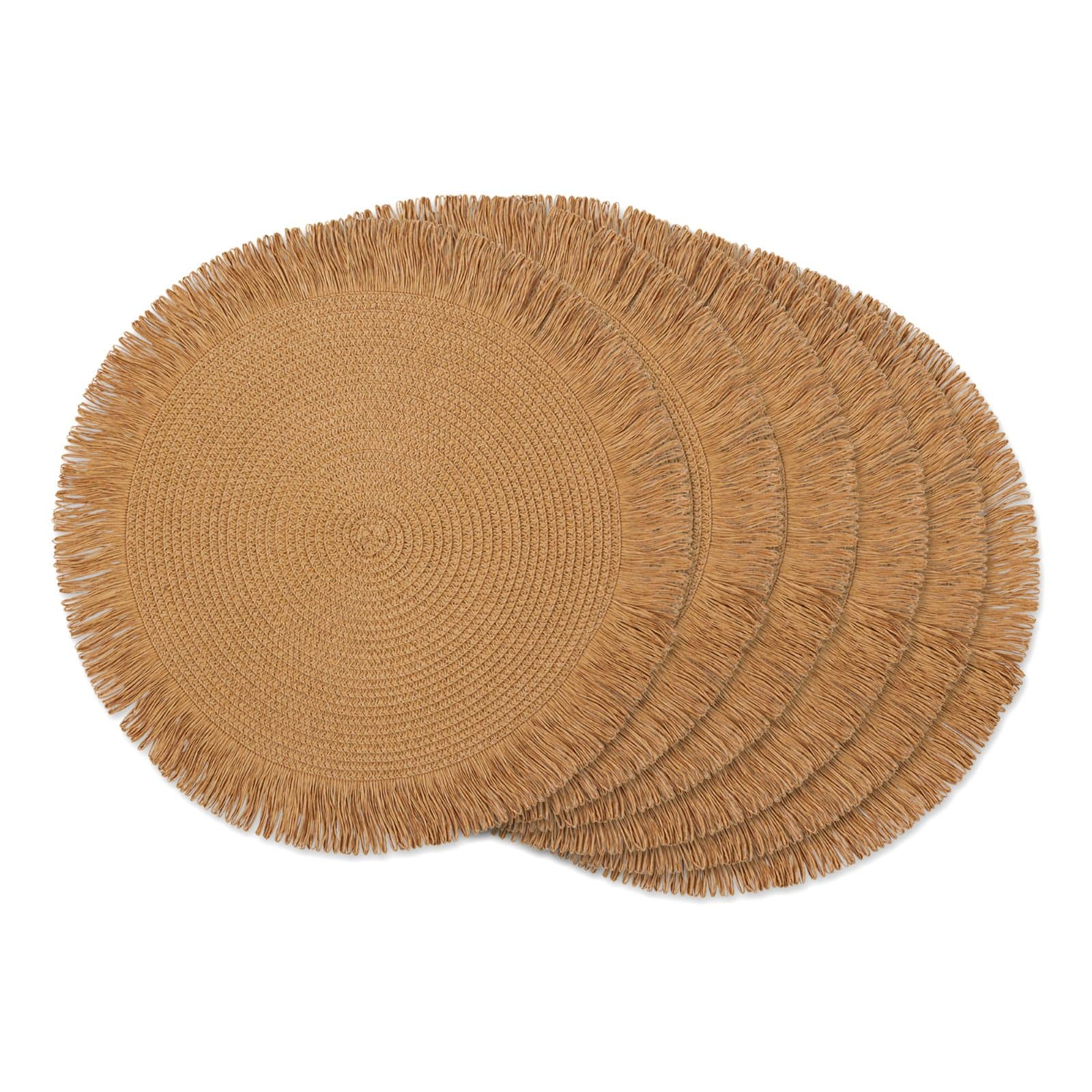 DII® 15" Round Natural Fringe Woven Placemat Set, 6ct.