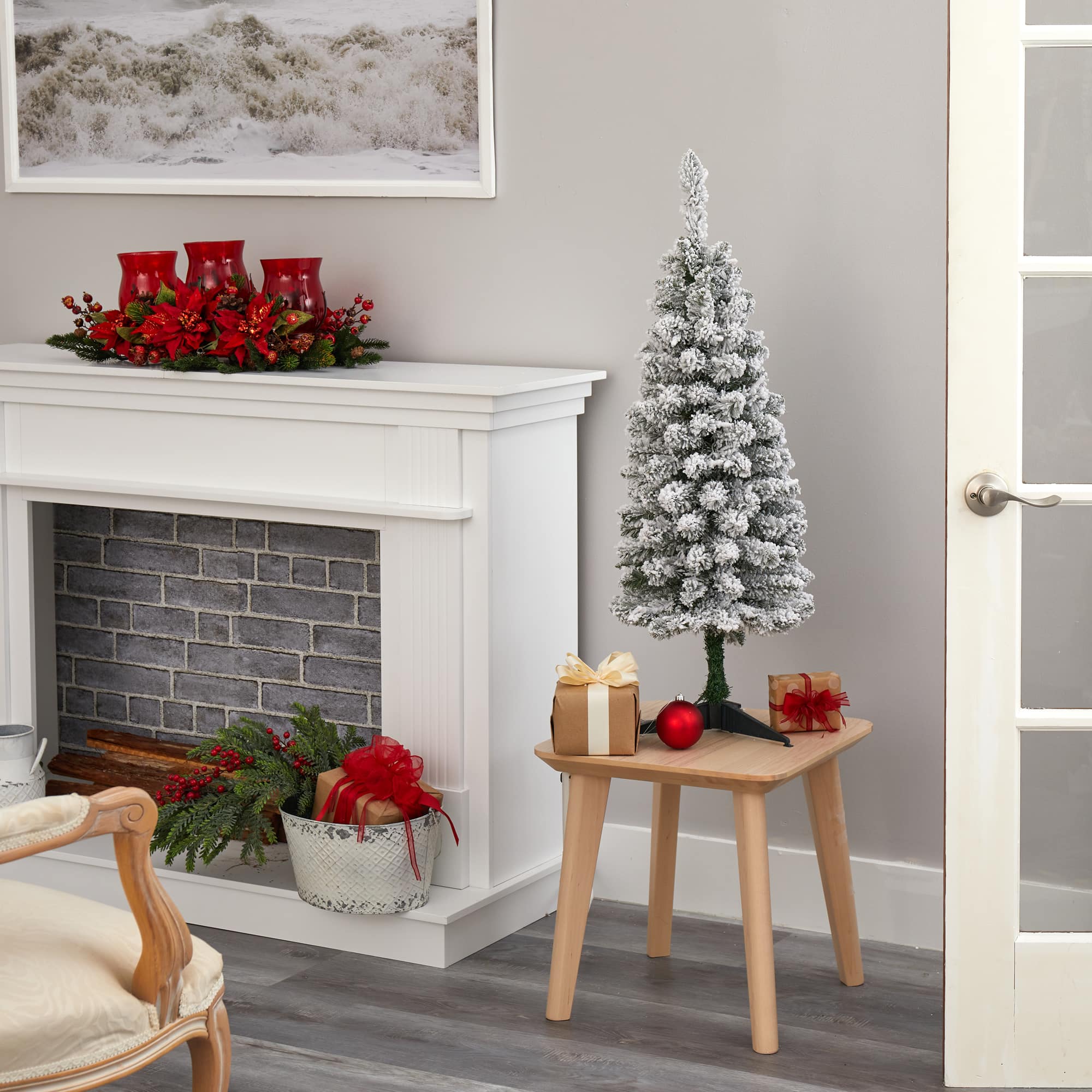 3ft. Pre-Lit Flocked Pencil Artificial Christmas Tree with Clear Lights