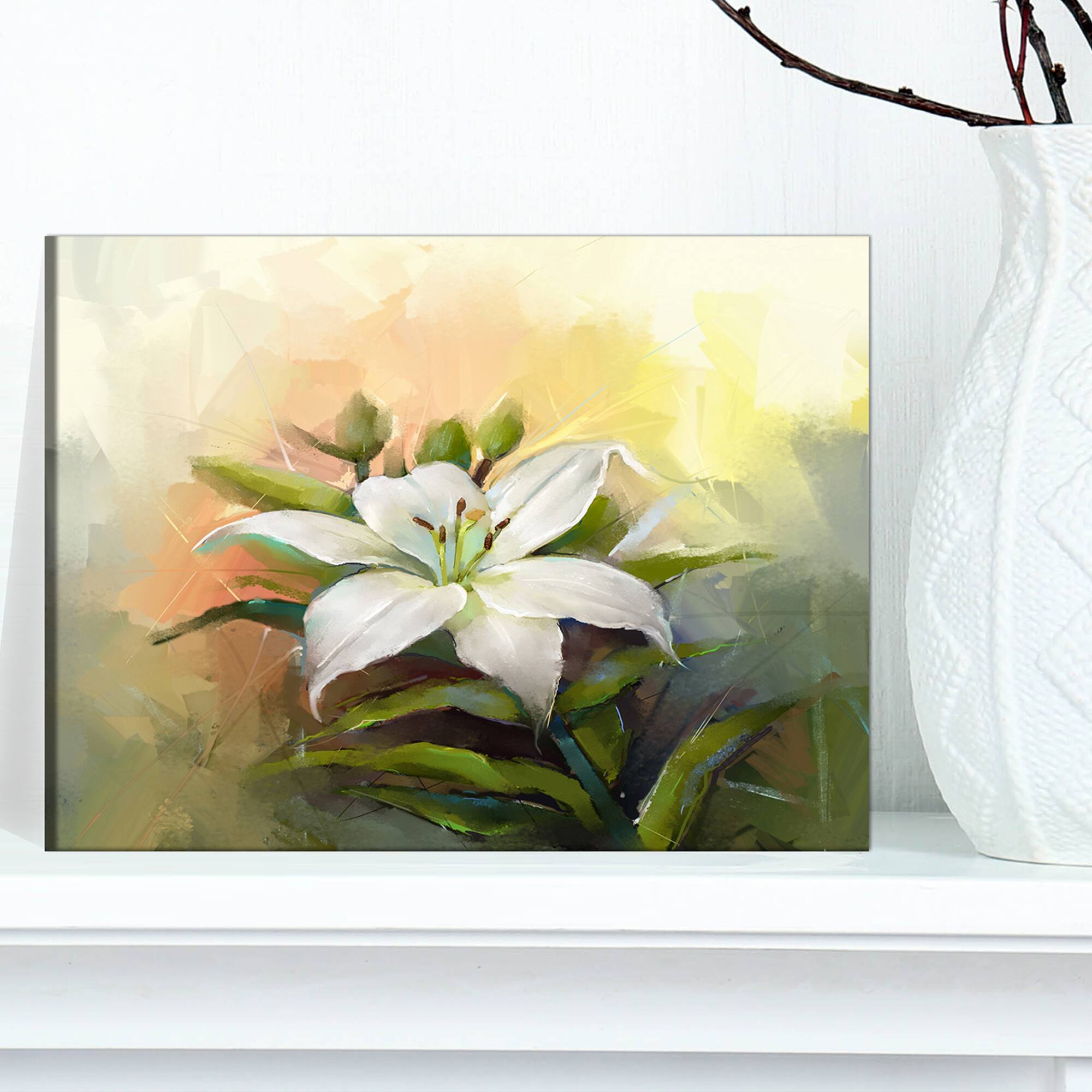 Designart - White Lily Flower Oil Painting - Large Floral Canvas Art Print
