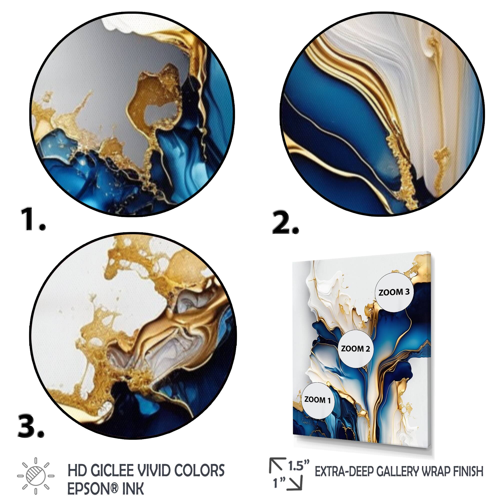 Designart 'Abstract Geode Gold And Blue Marble Shape III' Animals Canvas Wall Art
