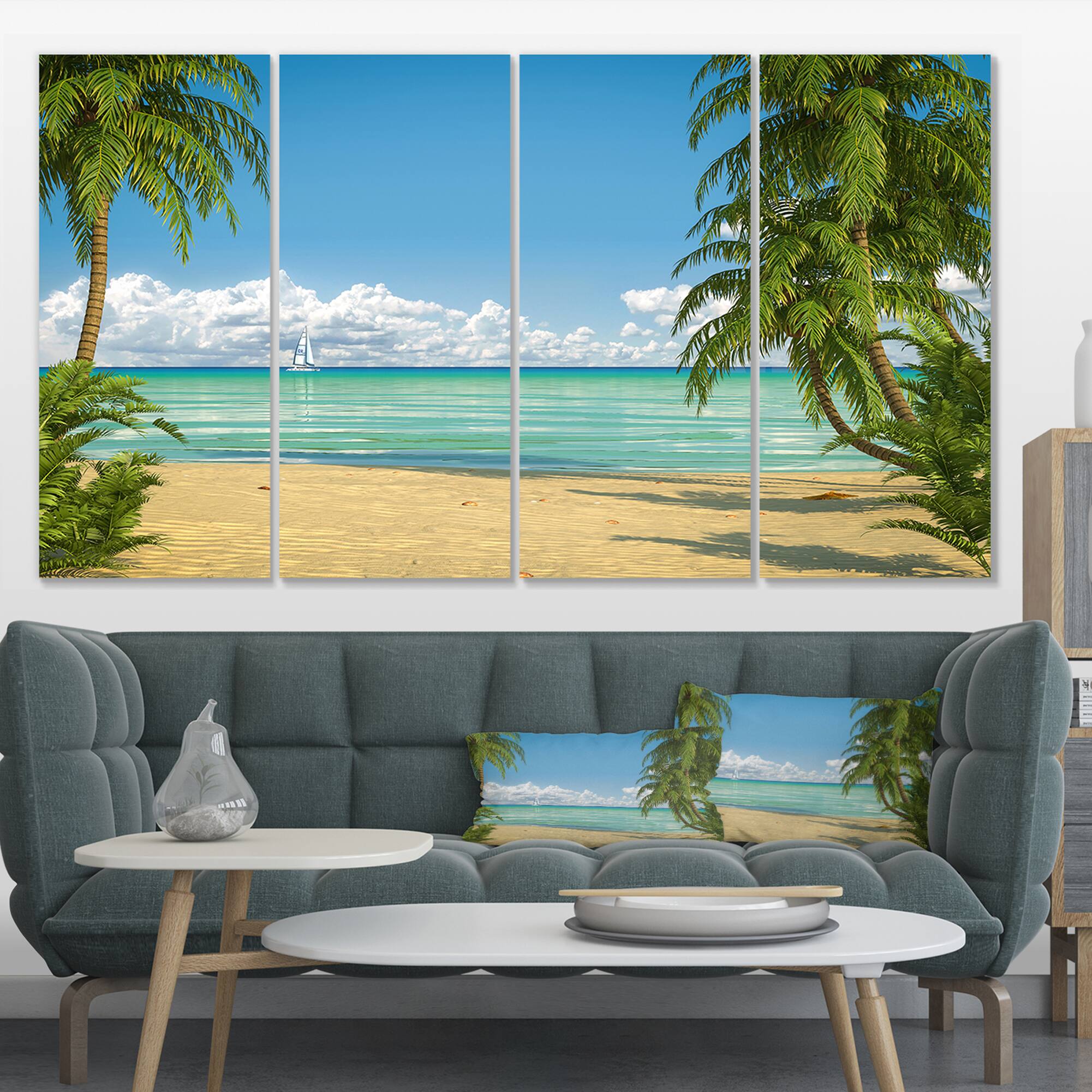 Designart - Palms at Caribbean Beach - Seashore Photo Canvas Art Print