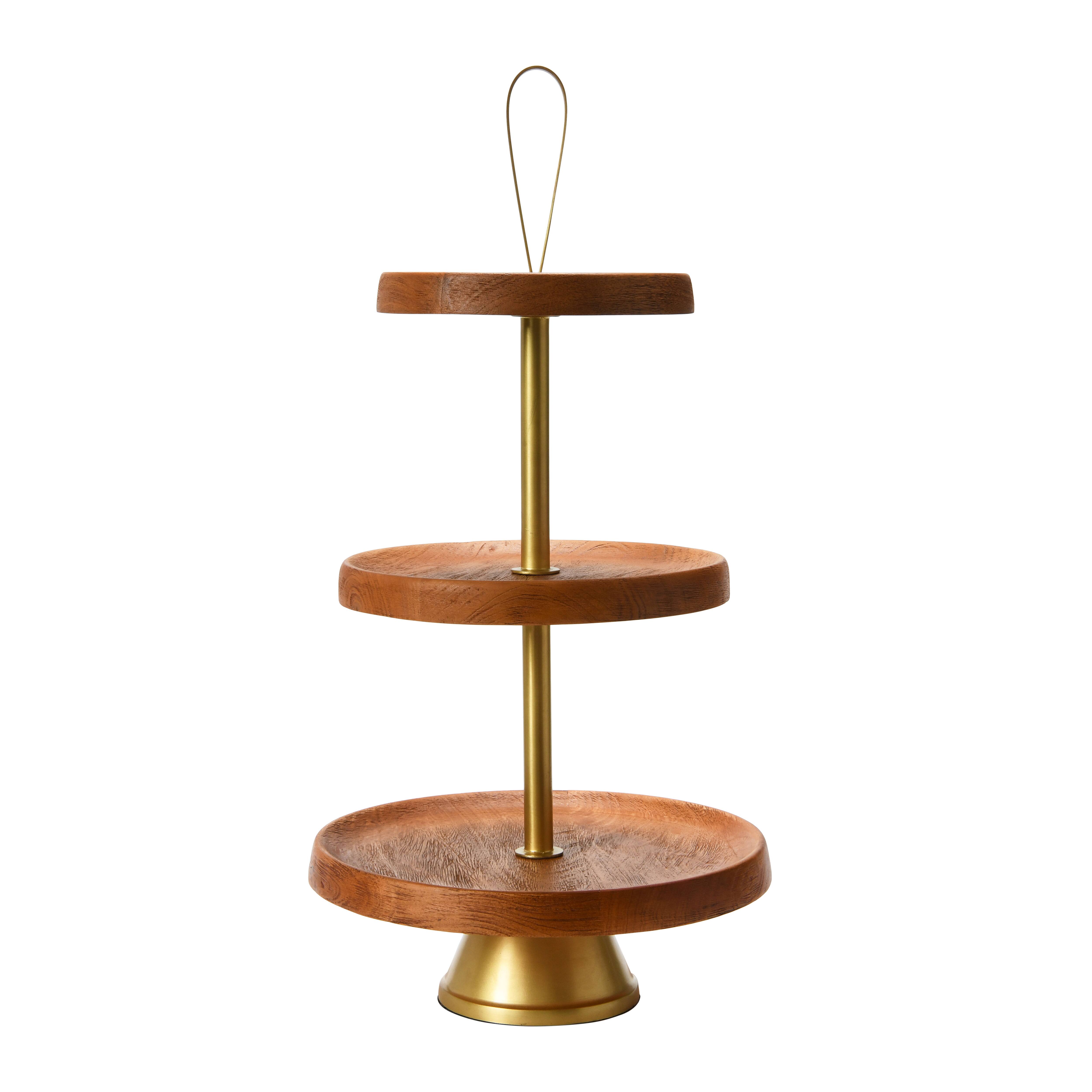 Hello Honey&#xAE; 21.5&#x22; Natural &#x26; Gold Elegant Modern 3-Tiered Tray