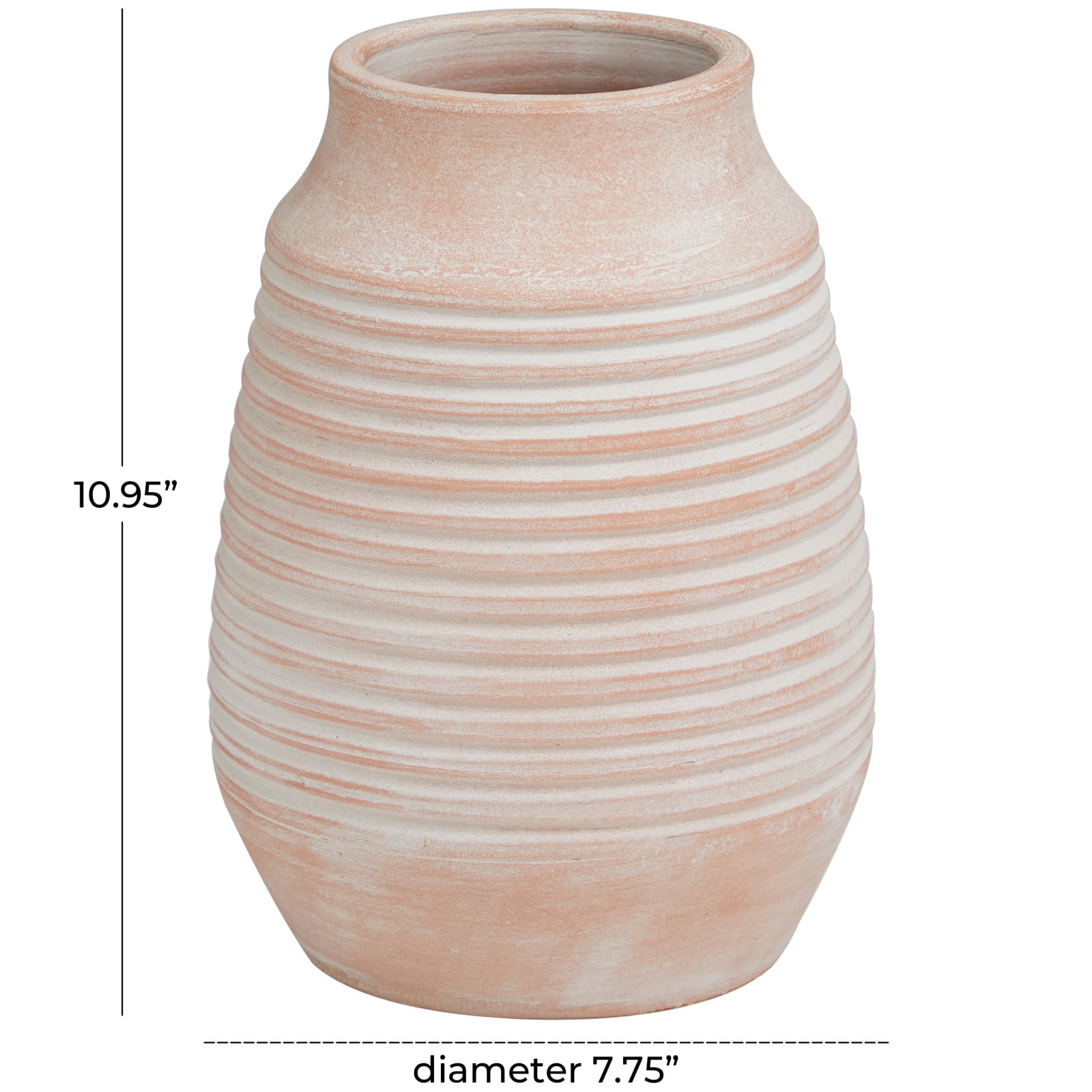 11" Pink Ceramic Whitewashed Ribbed Vase