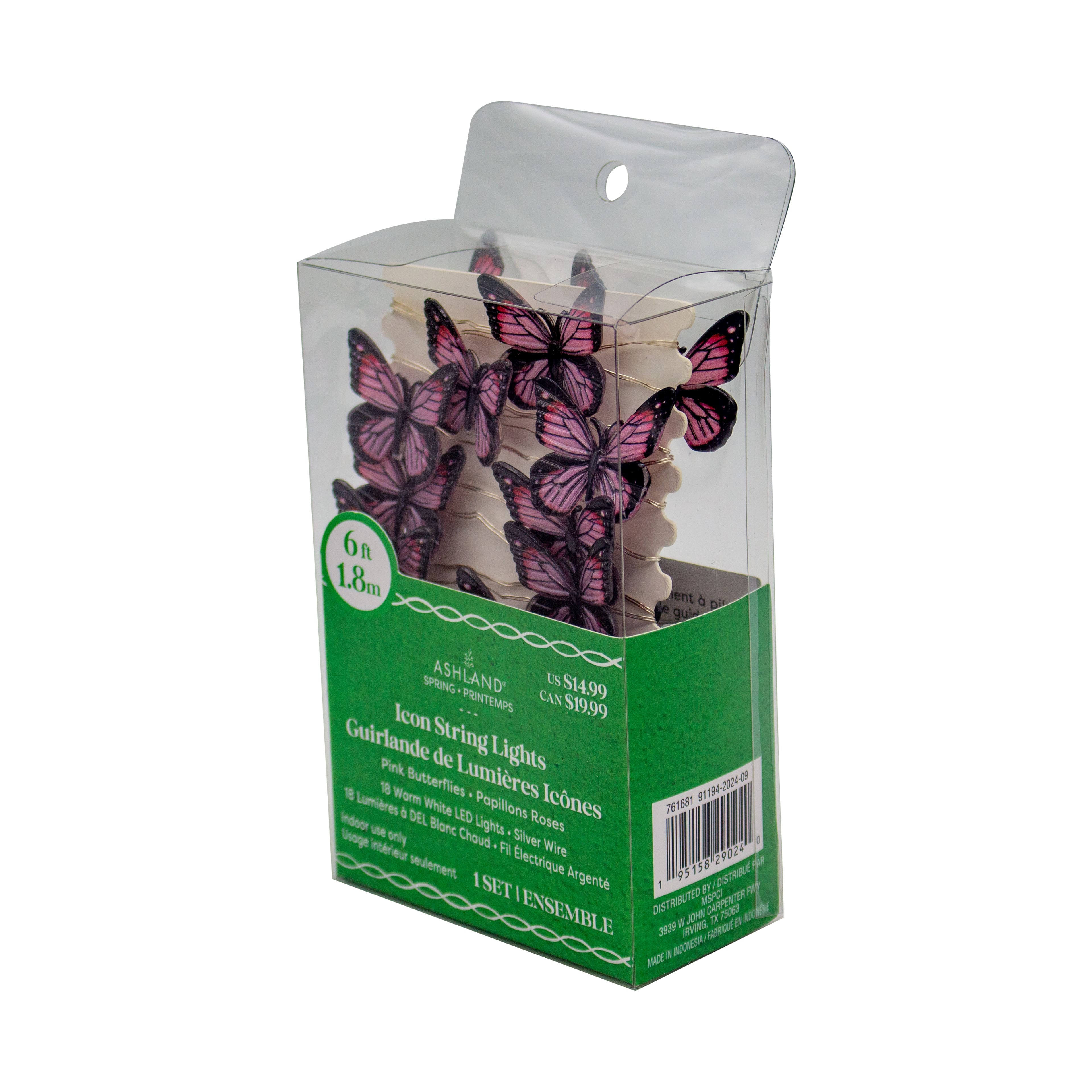 18ct. Pink Butterfly Icon Warm White LED String Lights by Ashland&#xAE;