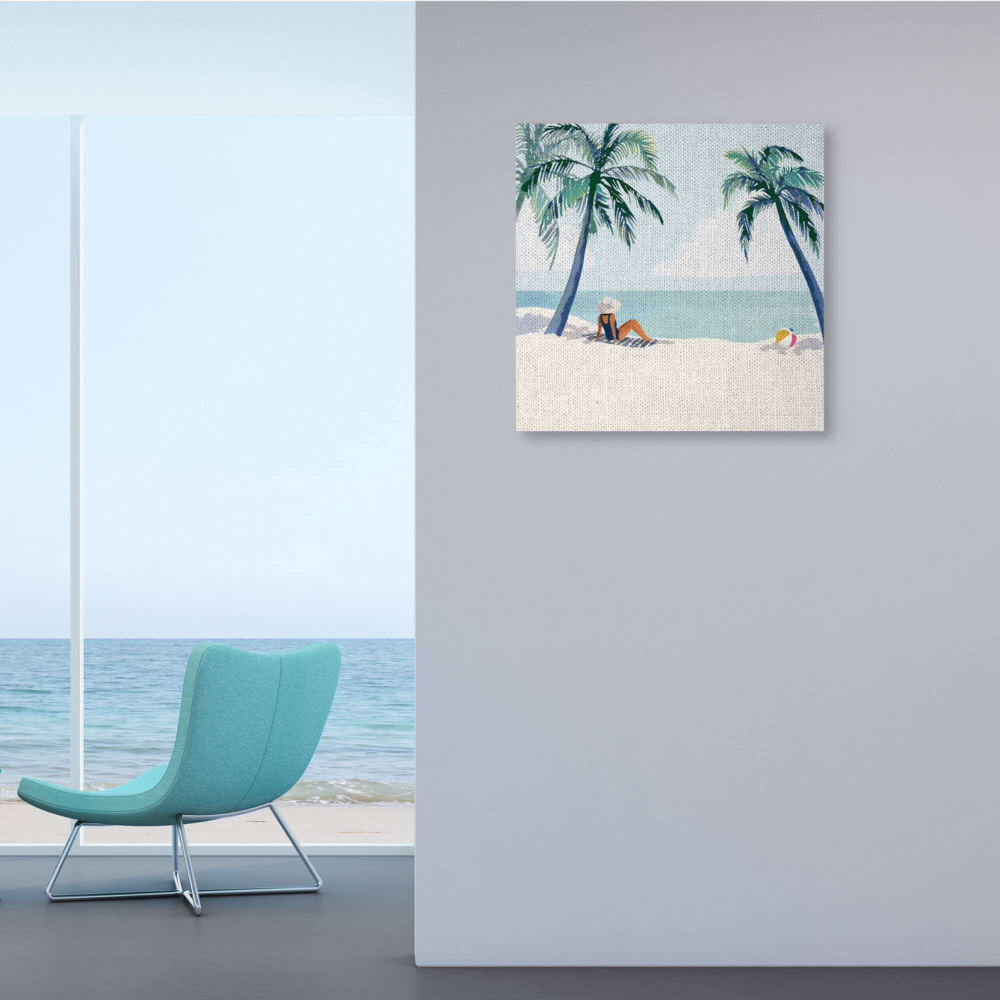 Stupell Industries Woman Lounging under Palm Tree Coastal Landscape Canvas Wall Art