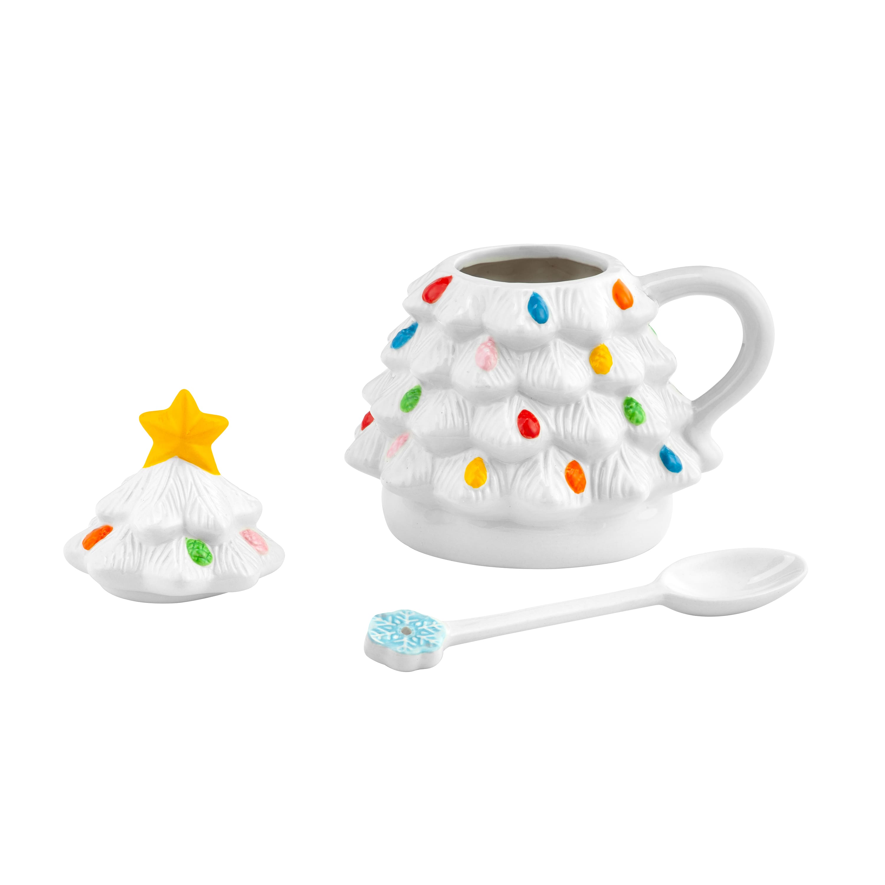 White Lidded Nostalgic Tree Mug with Spoon