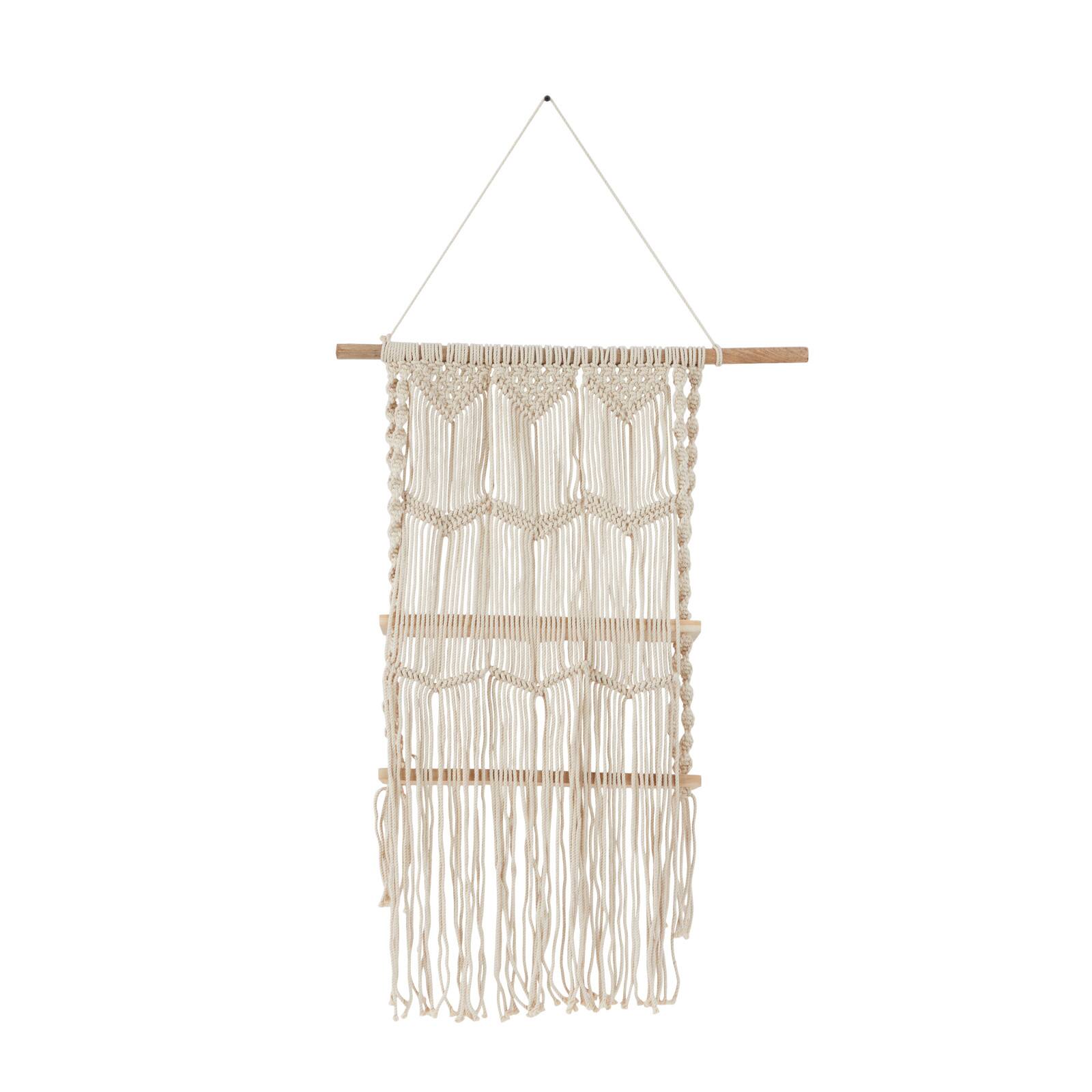 White Cotton Handmade 2 Shelves Macrame Wall Shelf 25" x 6" x 49"