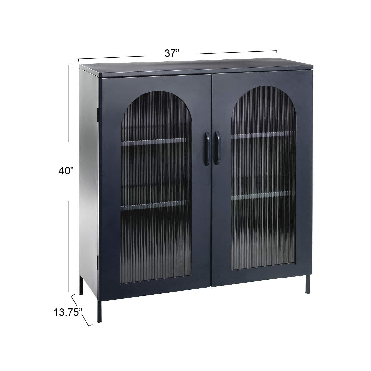 Solstice 3ft. Black Metal Cabinet with Arched Glass Doors