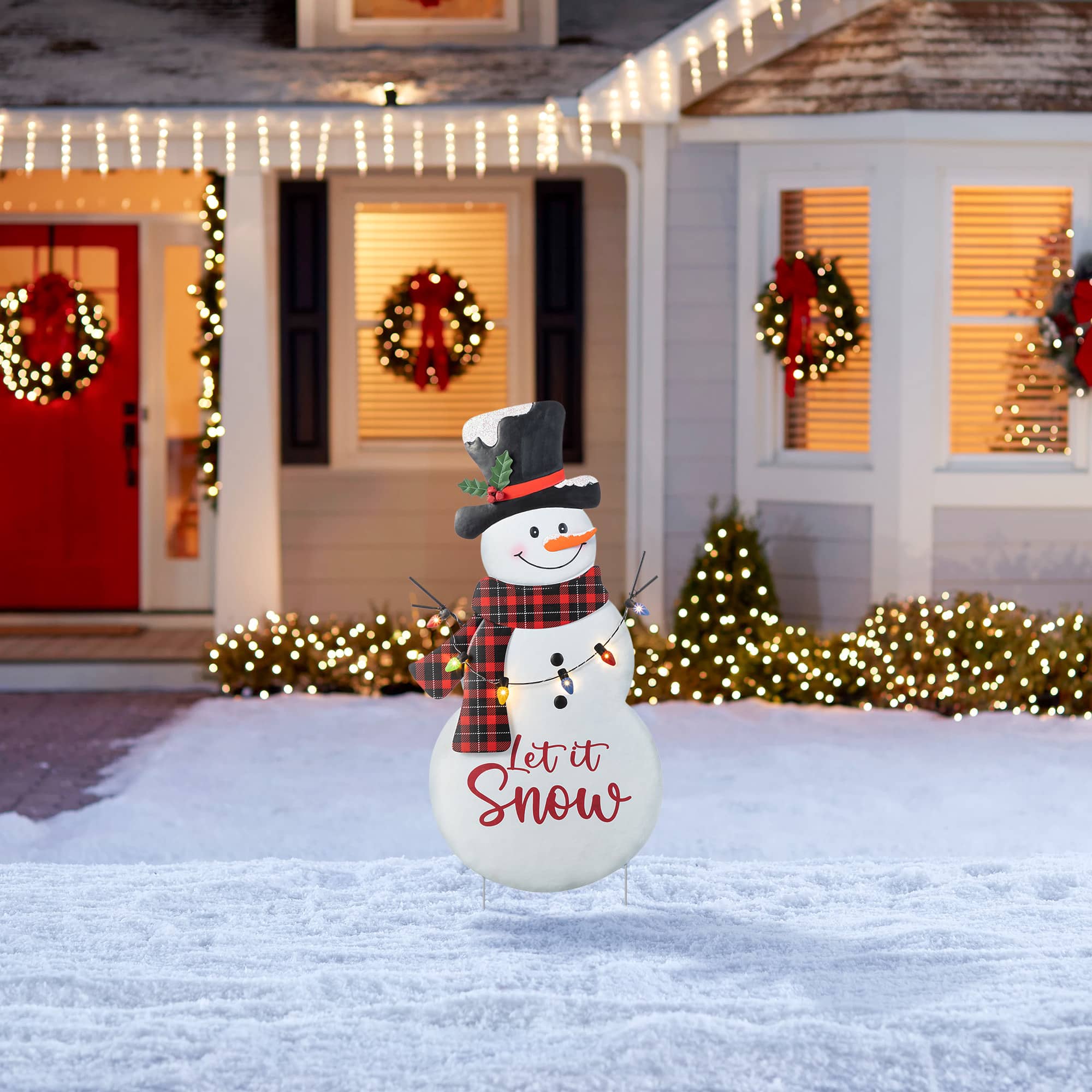 Glitzhome&#xAE; 36&#x22; Lighted Metal Christmas Snowman Yard Stake with Colorful Bulbs