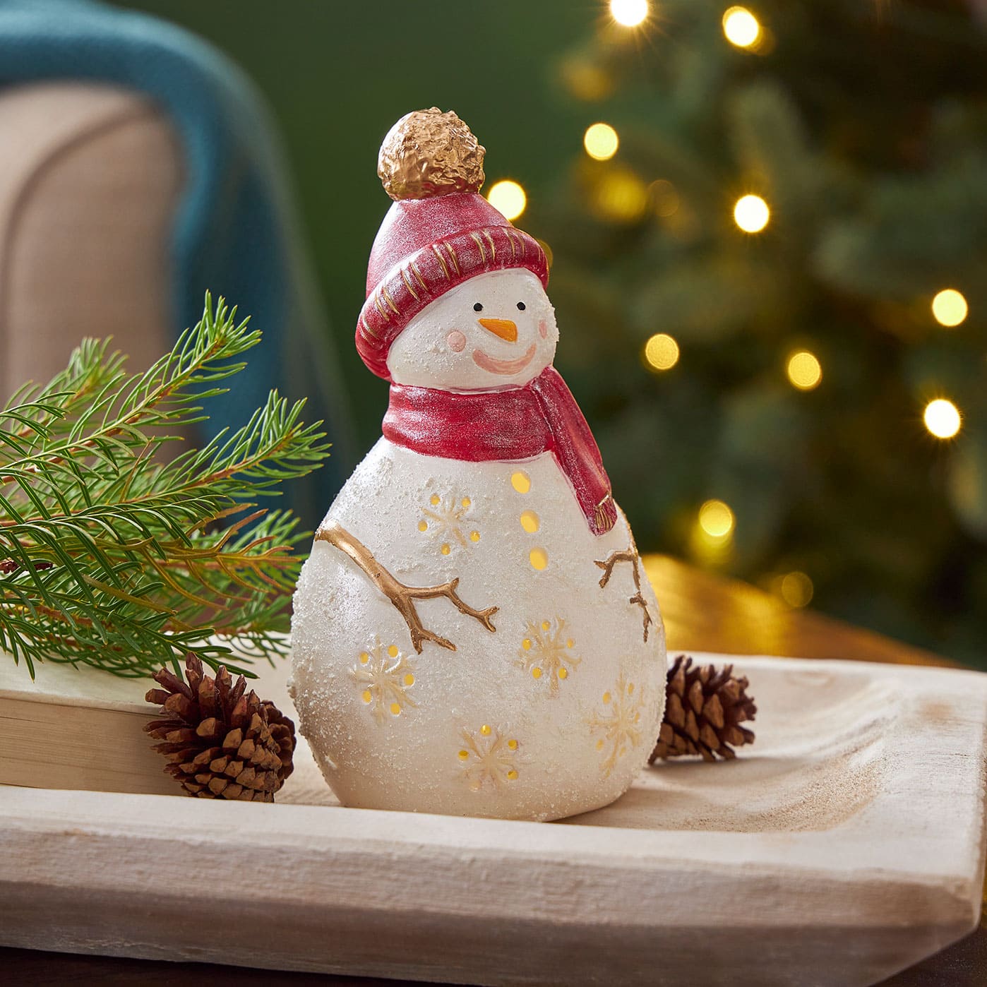 Bonhomme de neige en céramique à DEL Noël classique