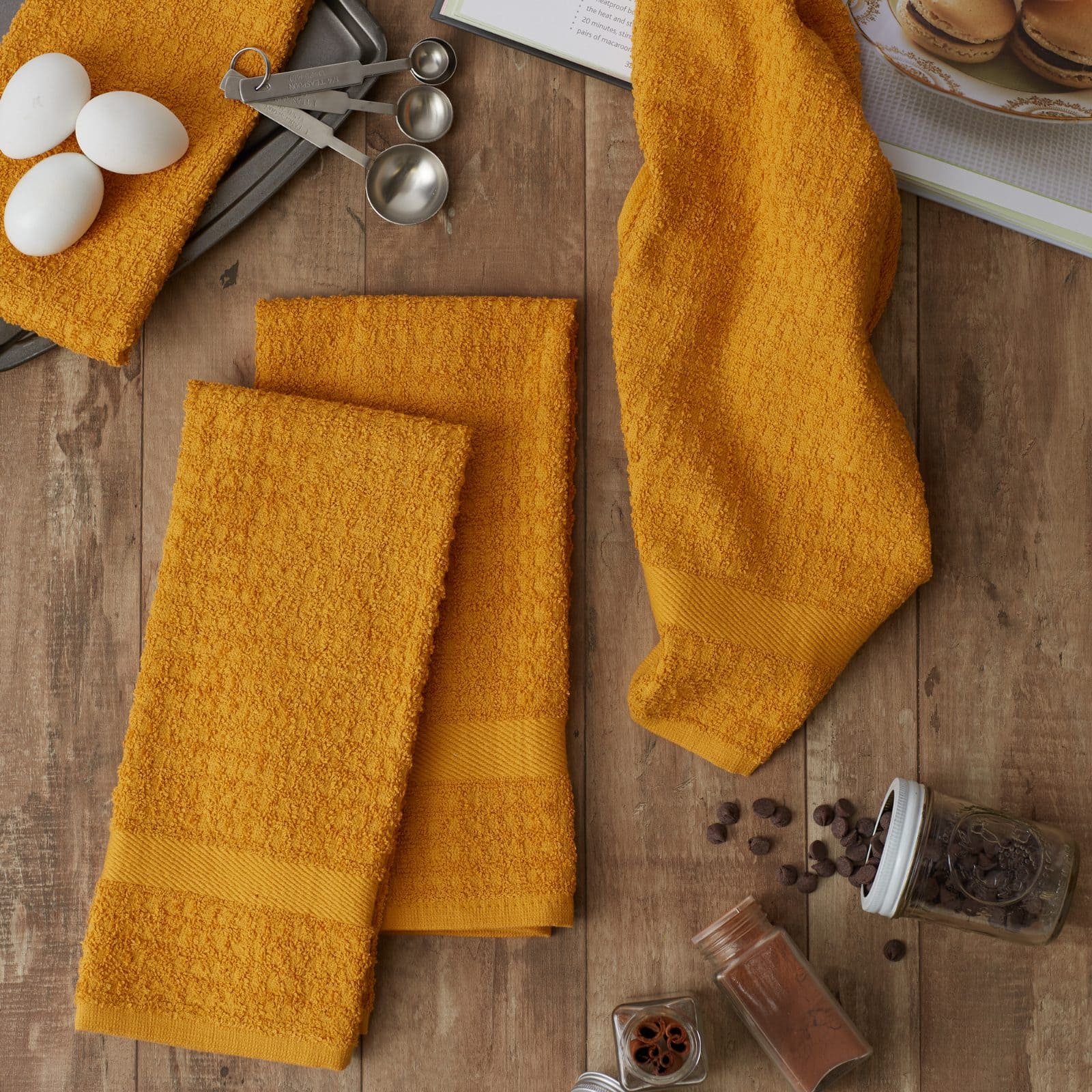DII® Solid Honey Gold Waffle Terry Dish Towels, 4ct.