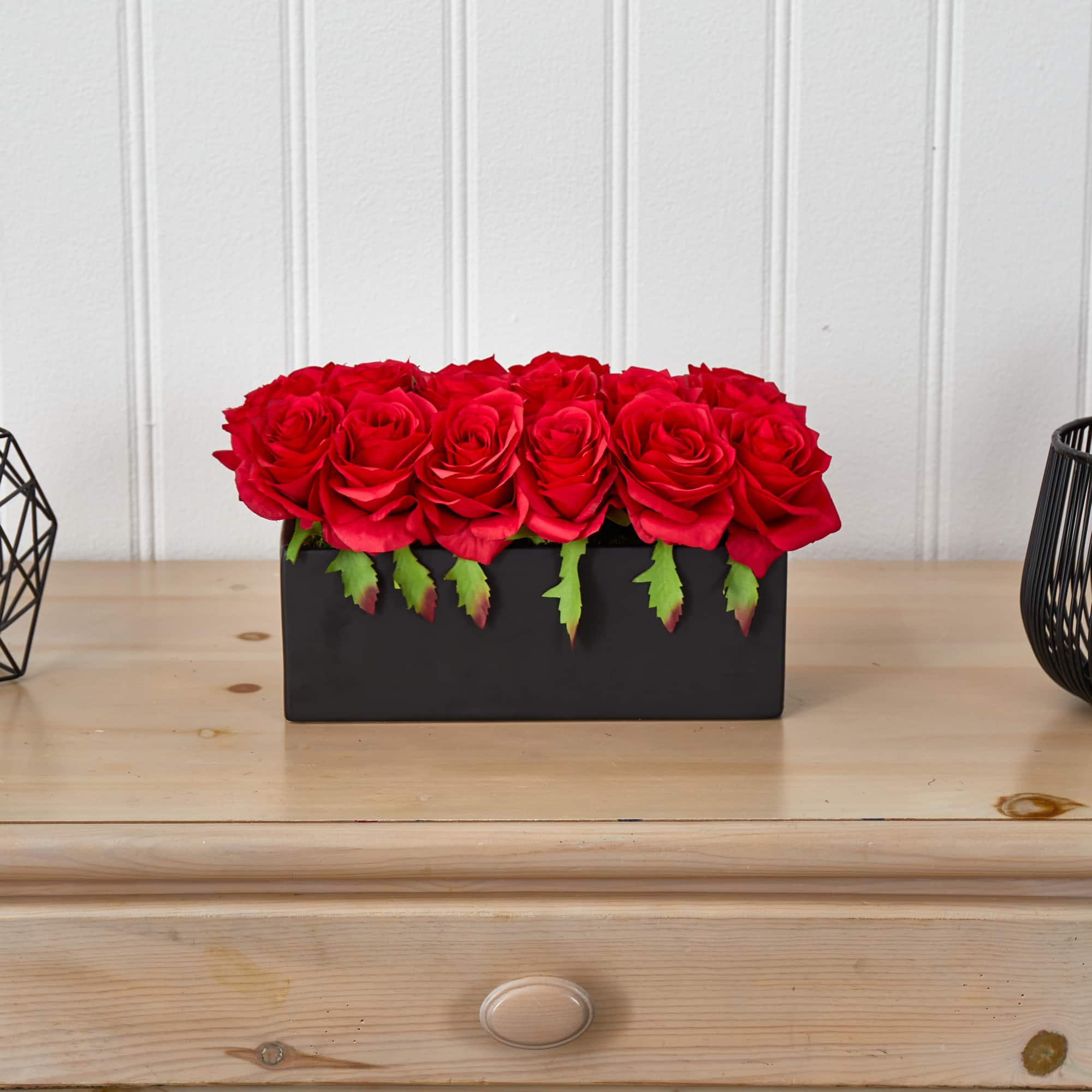 12.5&#x22; Dozen Silk Roses in Ceramic Rectangular Planter