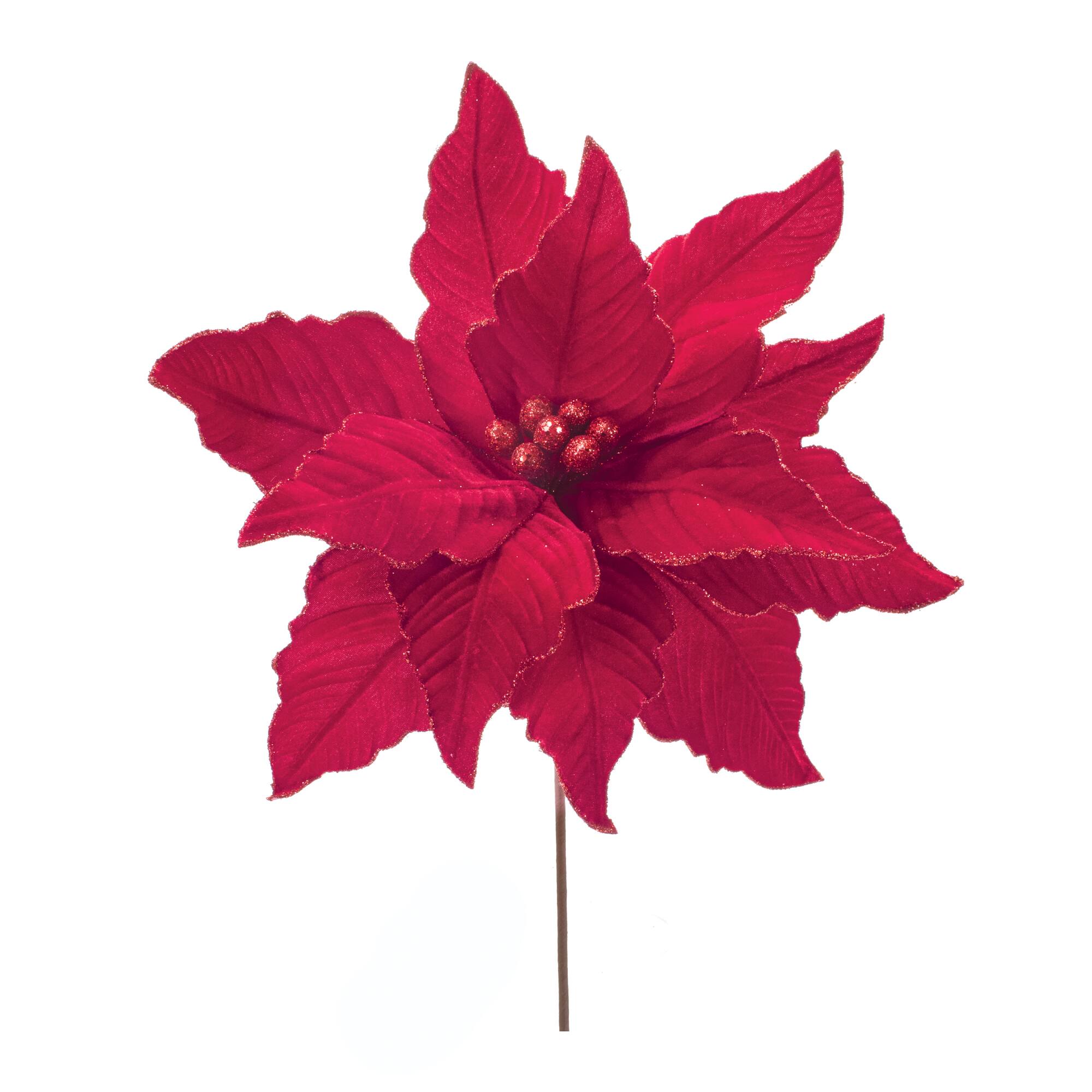 Glittered Red Poinsettia Flower Stems, 2ct.