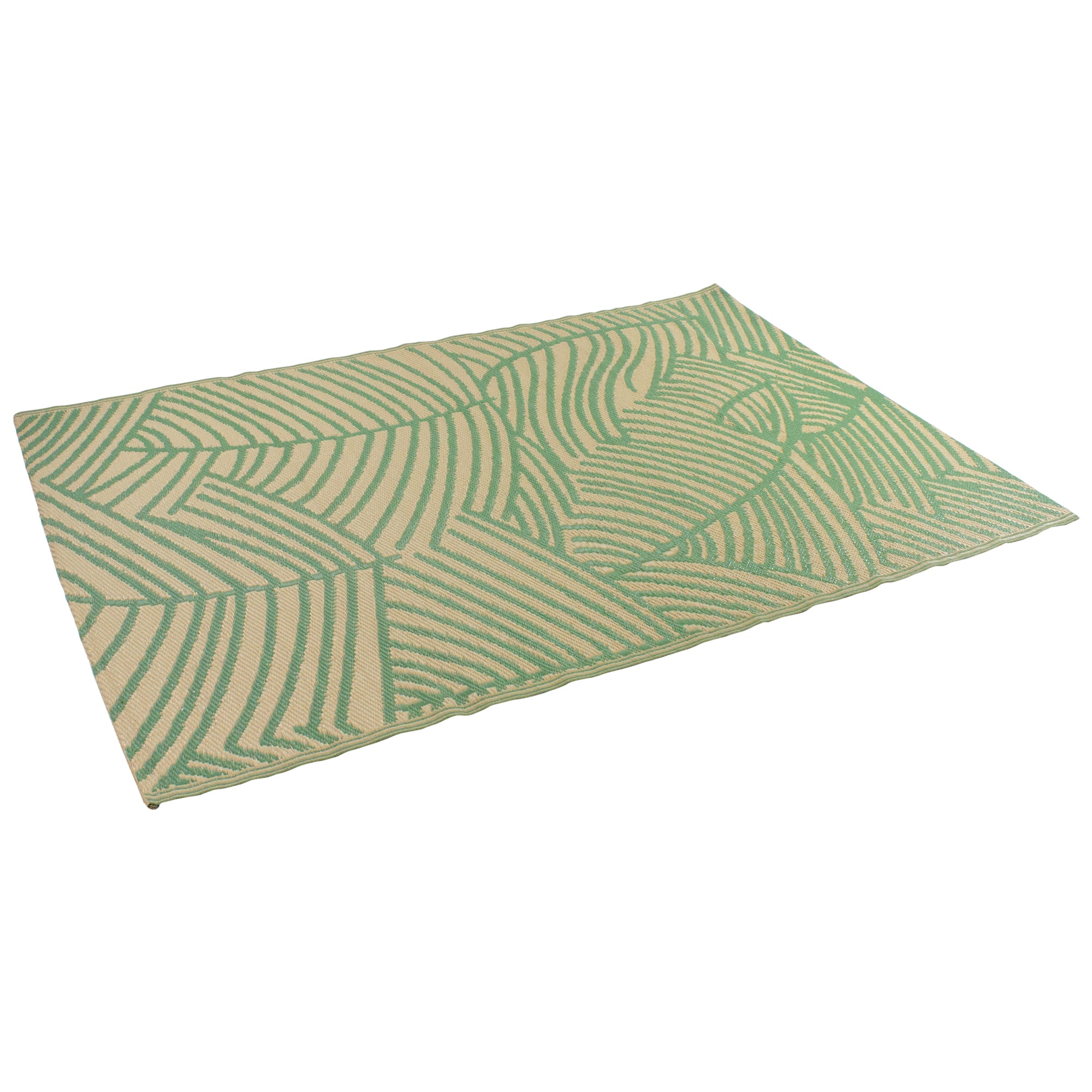 Green &#x26; Beige Leaf Design Rectangular Outdoor Area Rug, 4ft. x 6ft.