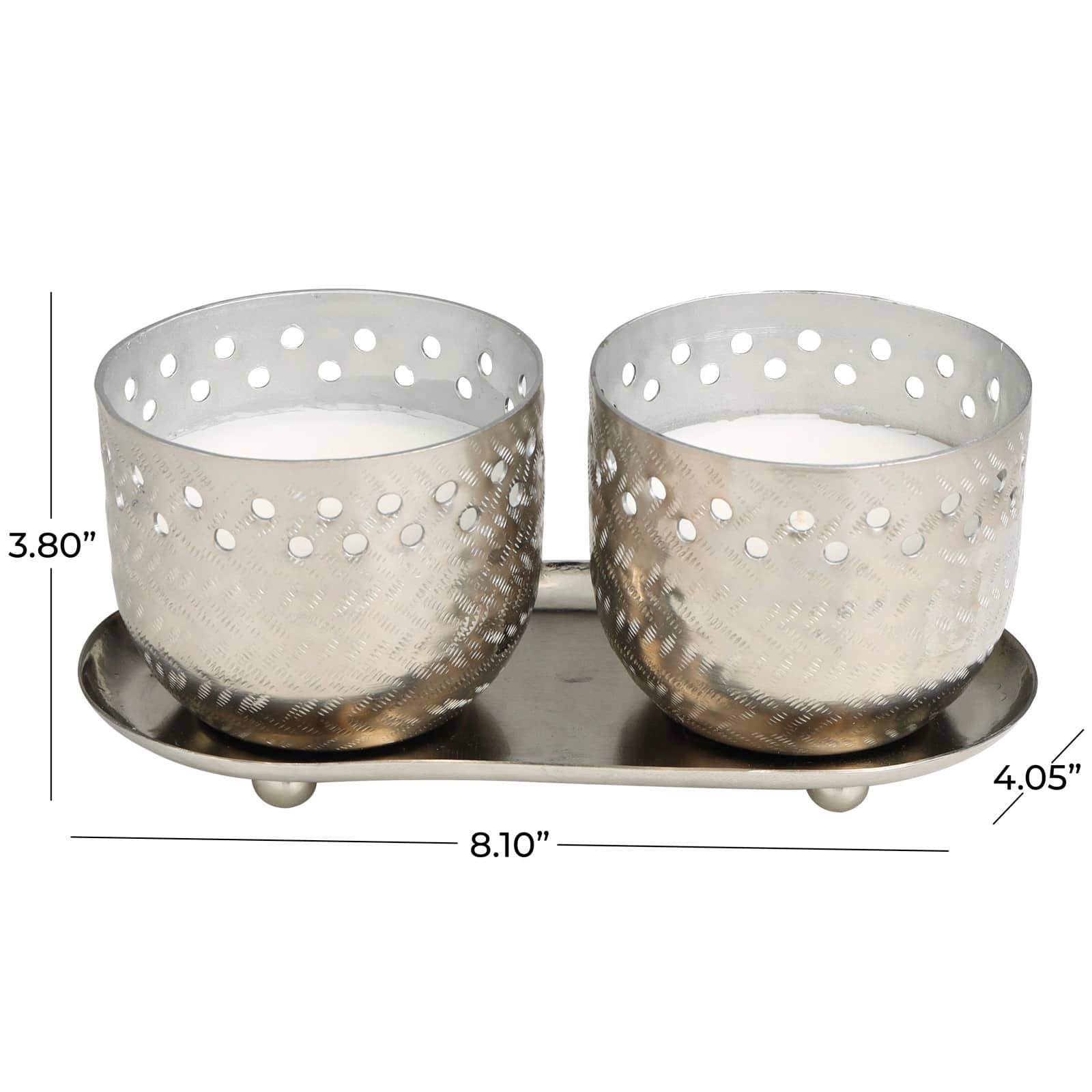 7oz. White Sage Scented Candles in Cut Out Silver Bowls and Tray