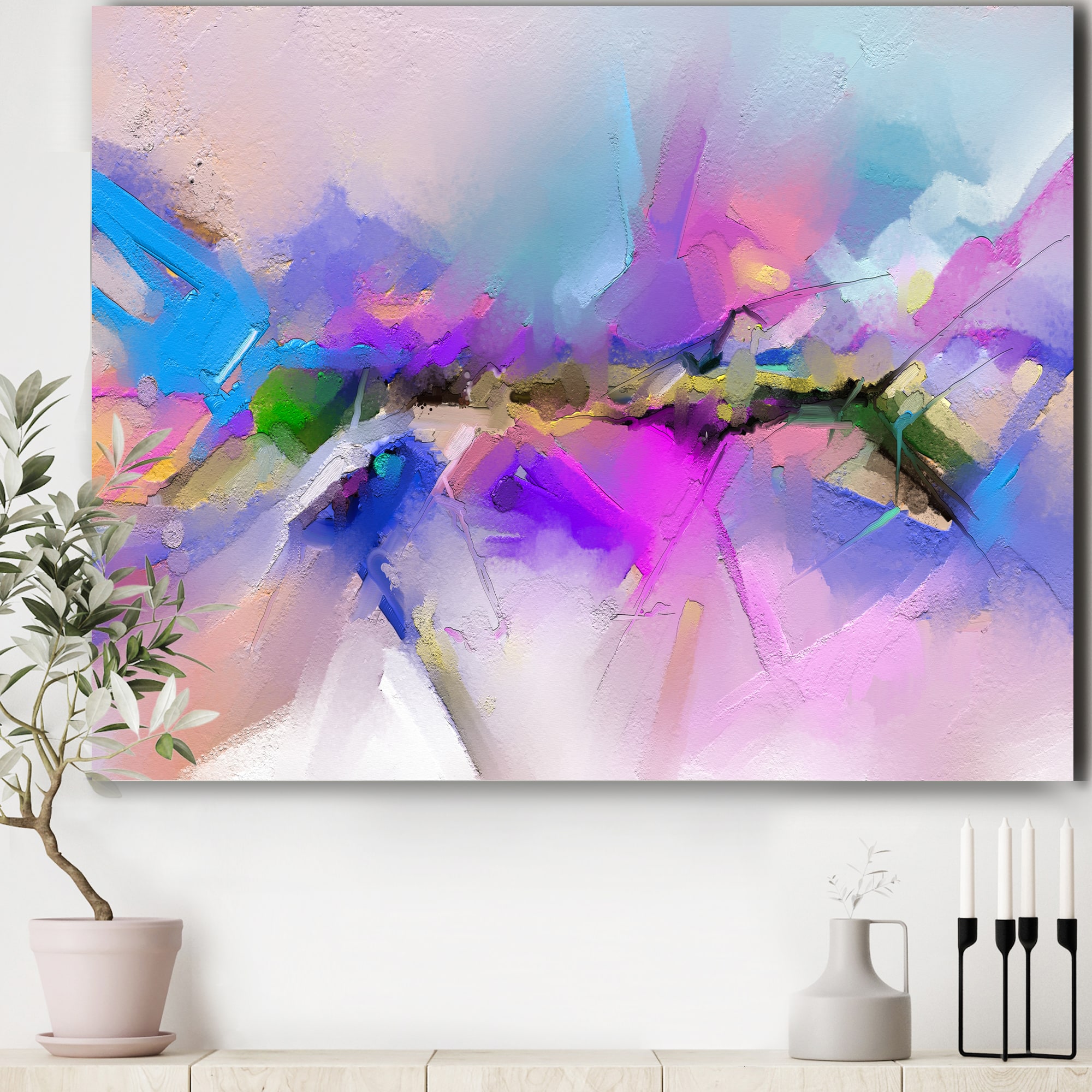 Designart - Black River On Purple And Blue Landscape - Modern Canvas Wall Art Print