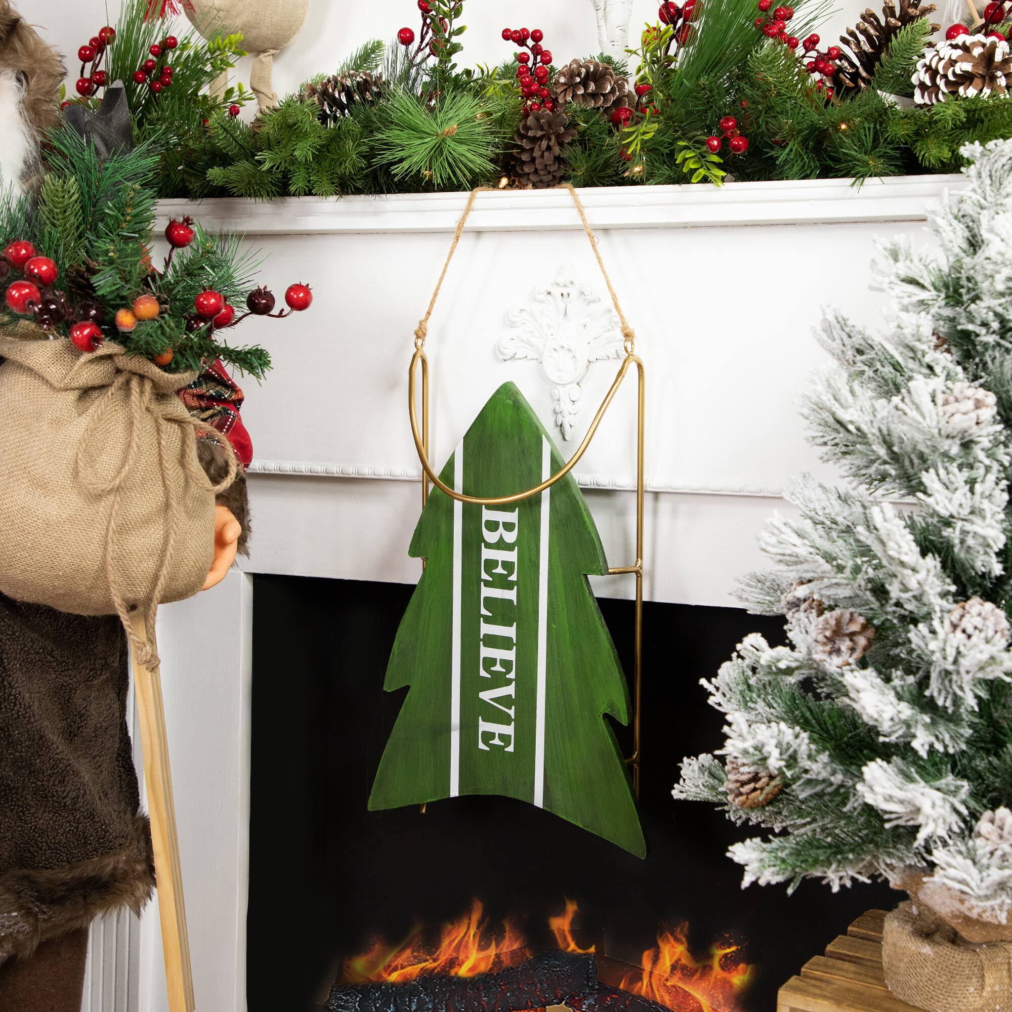 18.25'' Green Wooden Believe Christmas Snow Sled Decoration