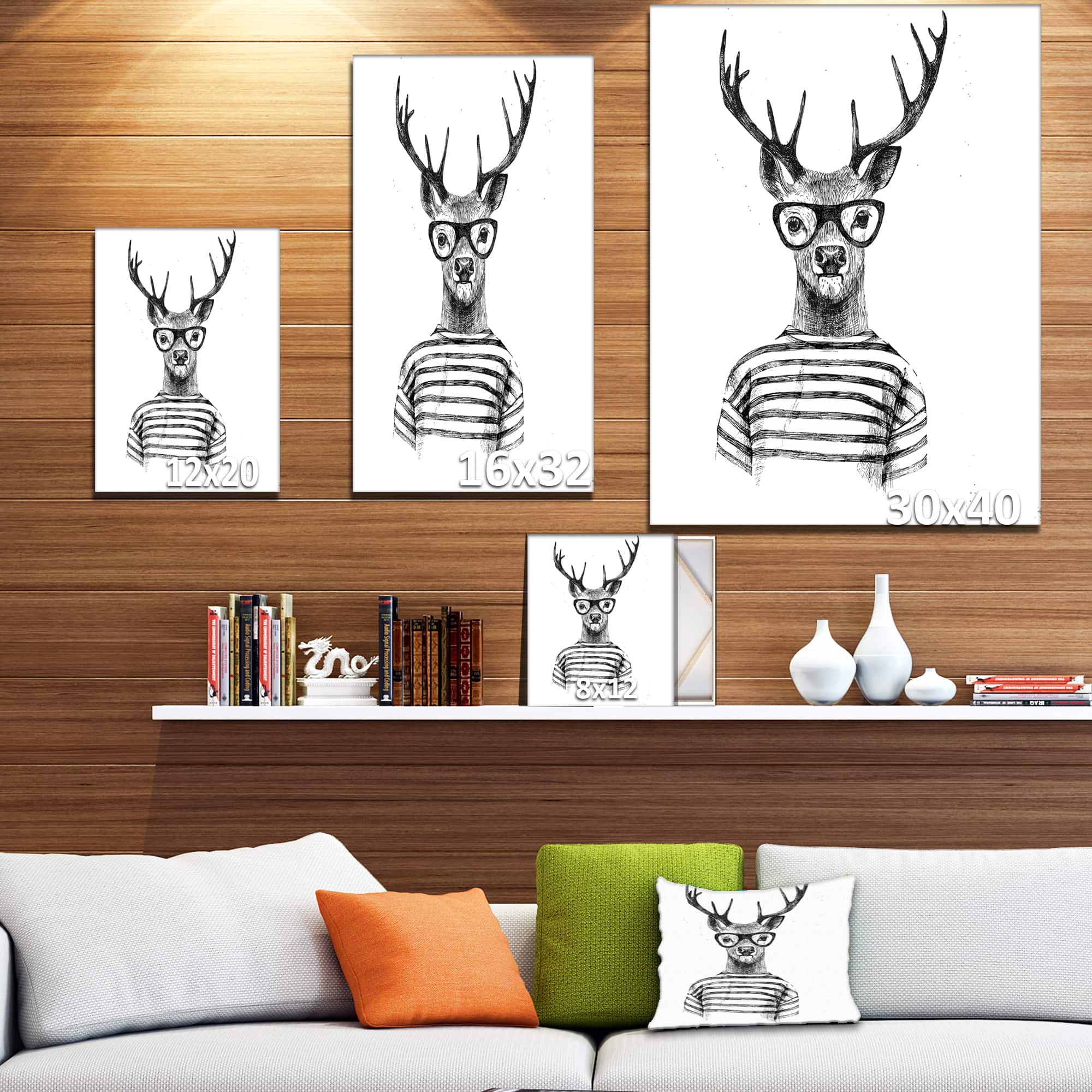 Designart - Dressed up Deer - Sketch Animals Painting Print on Wrapped Canvas