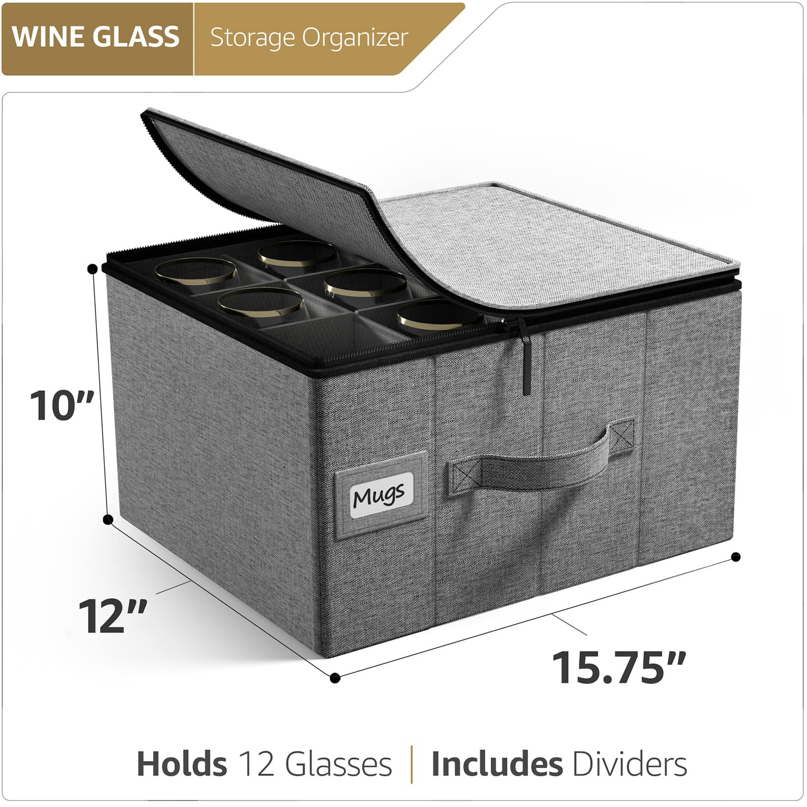 Sorbus 15.75&#x22; Gray Stemware Storage Chest