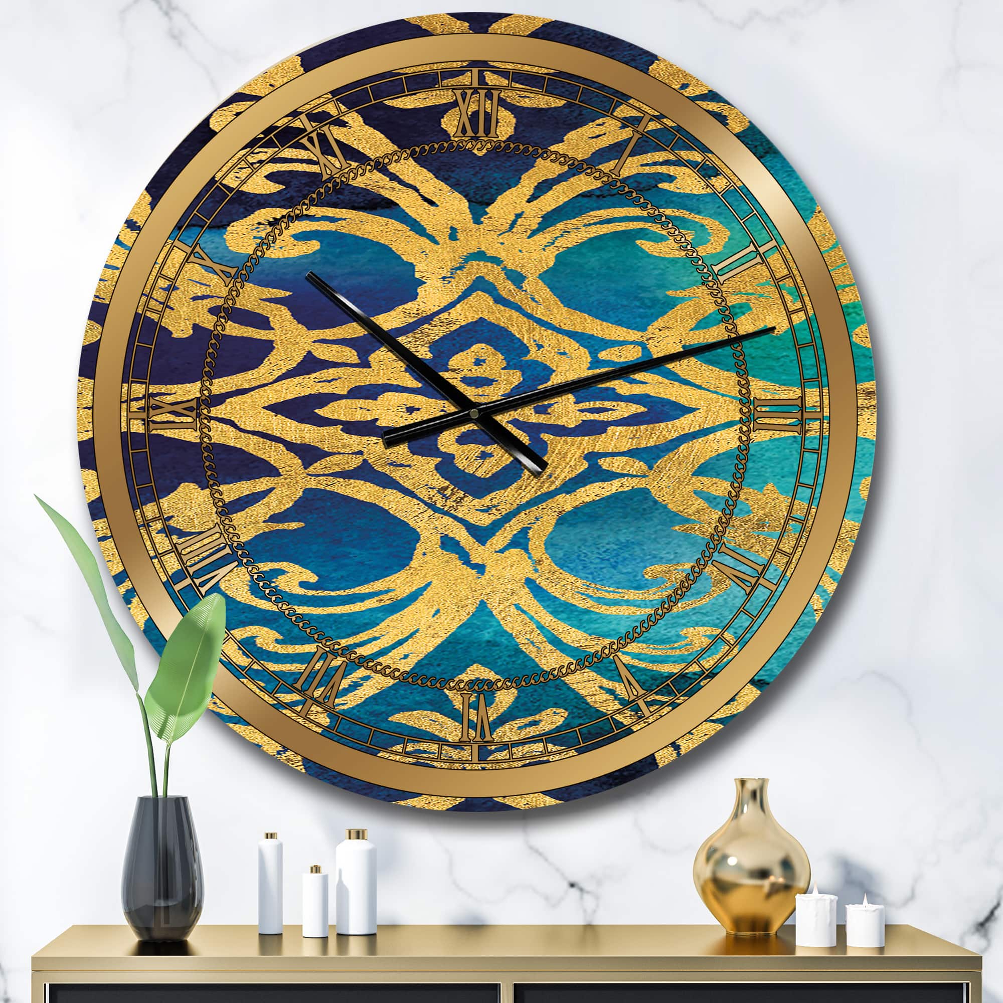 Designart Metallic Glam Indigo Form I Glam Wall Clock