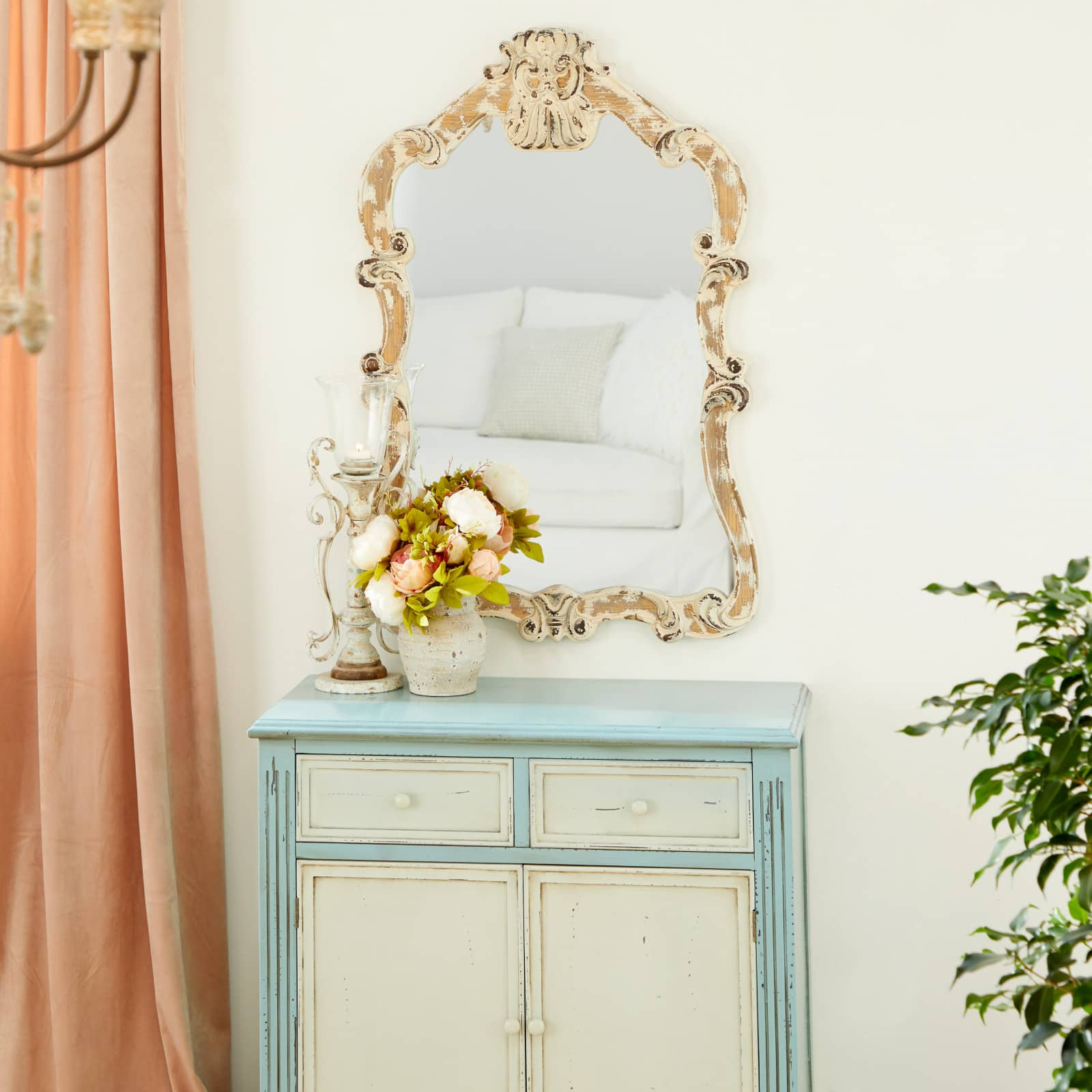 Cream Vintage Wood Wall Mirror, 39&#x22; x 25&#x22;