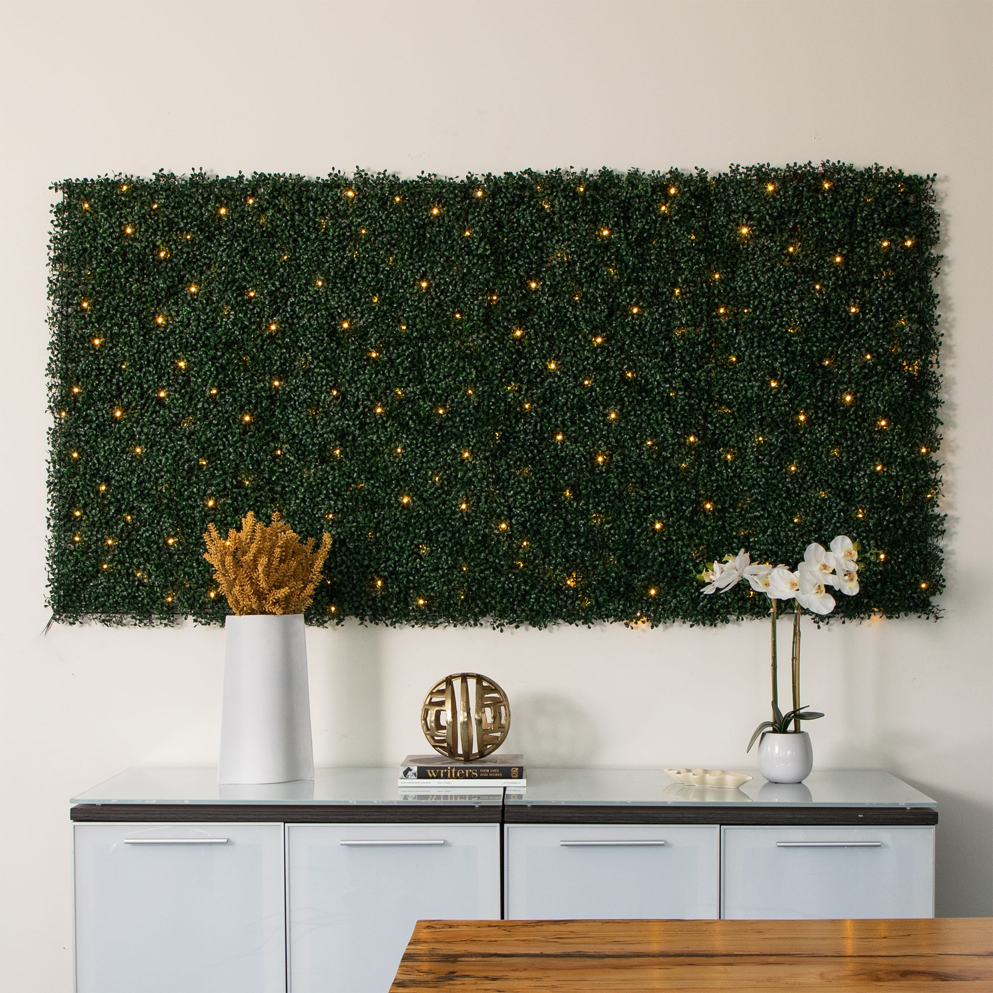 40&#x22; Pre-Lit Warm White LED Boxwood Artificial Living Wall Panel