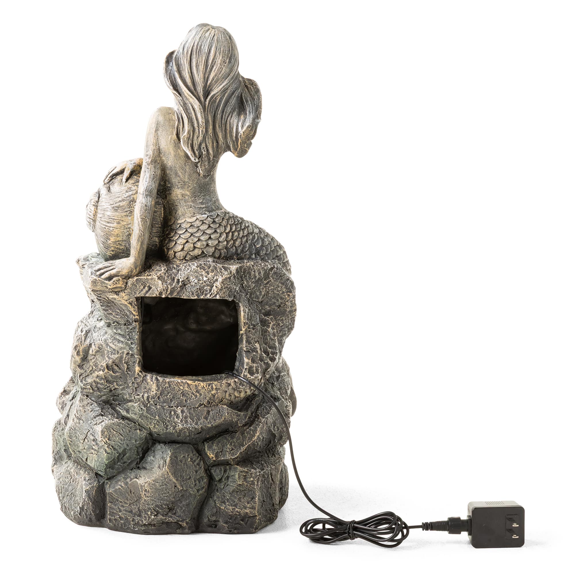 Glitzhome® 22.25" LED 4-Tier Concrete Mermaid Outdoor Fountain