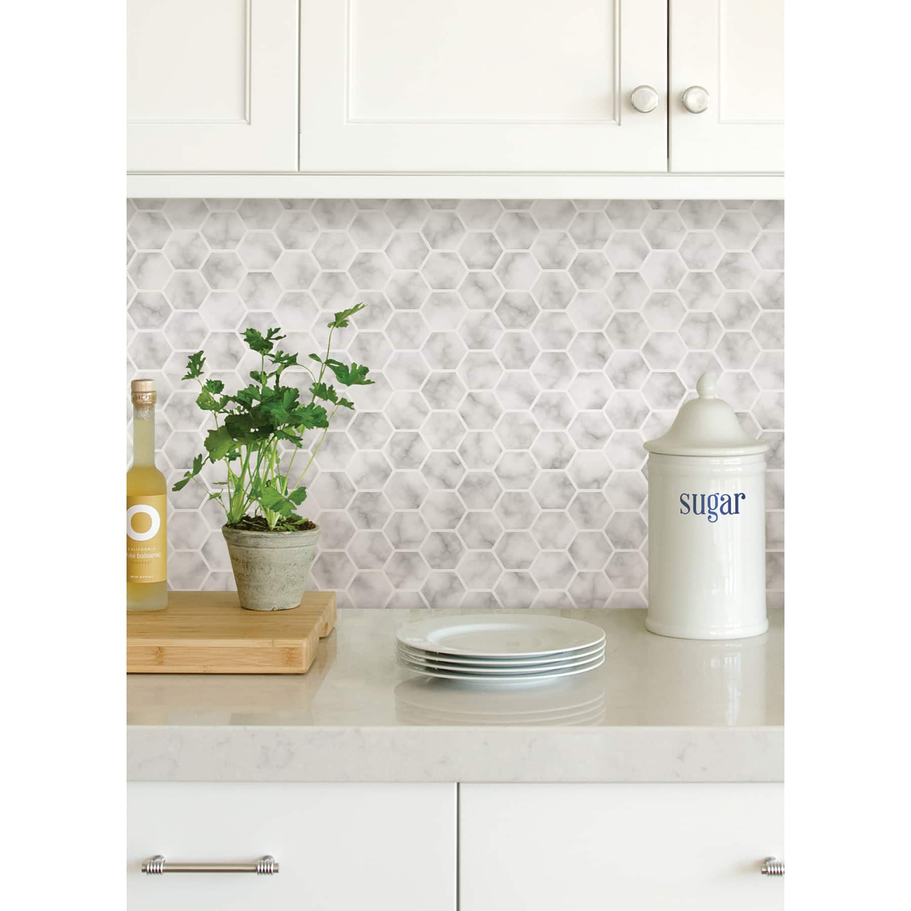 InHome Hexagon Marble Peel &#x26; Stick Backsplash Tiles