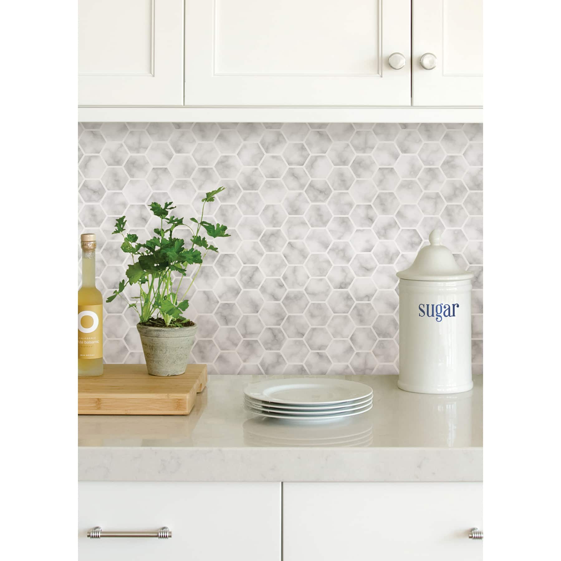 InHome Hexagon Marble Peel & Stick Backsplash Tiles