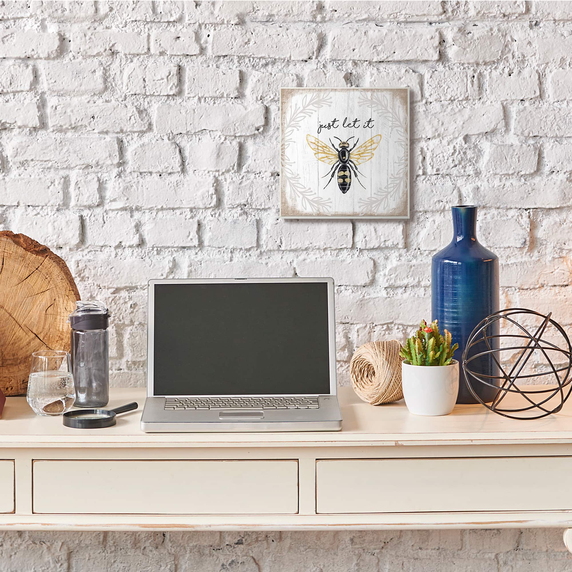 Stupell Industries Just Let it Be Sentiment Country Bee Pun,12" x 12"