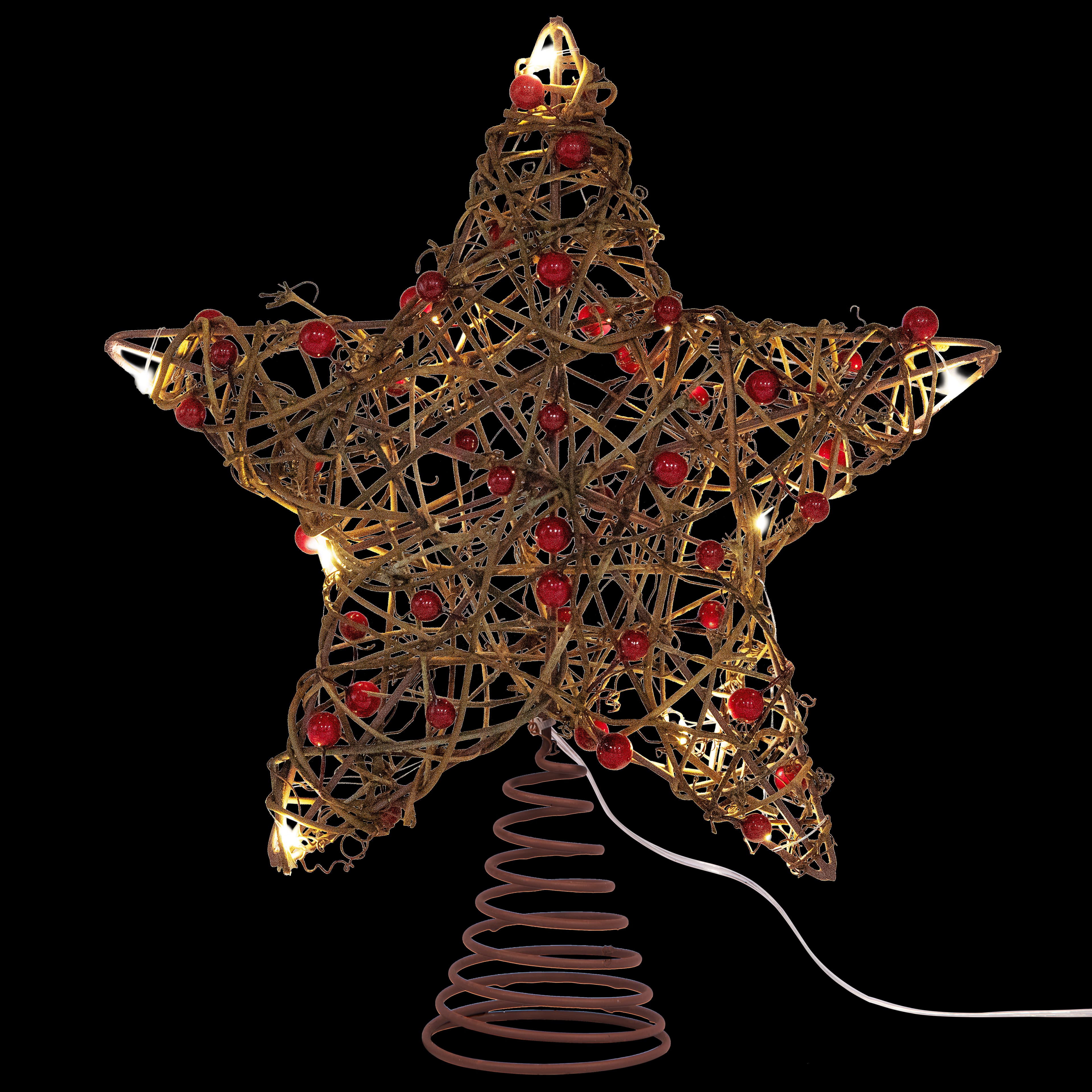 11.75&#x22; Grapevine Star with Red Berries LED Tree Topper by Ashland&#xAE;