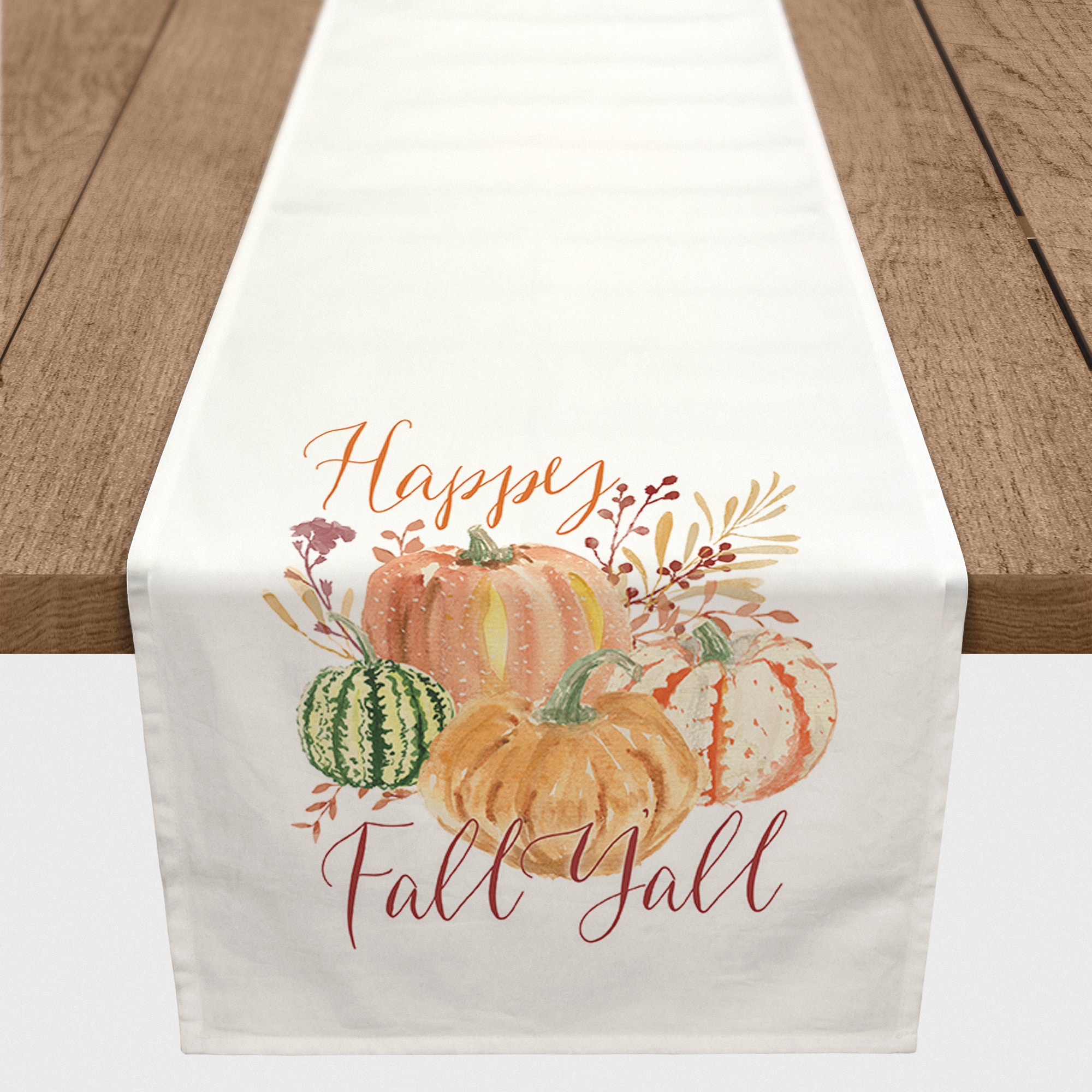 90&#x22; Watercolor Pumpkin Polyester Twill Table Runner