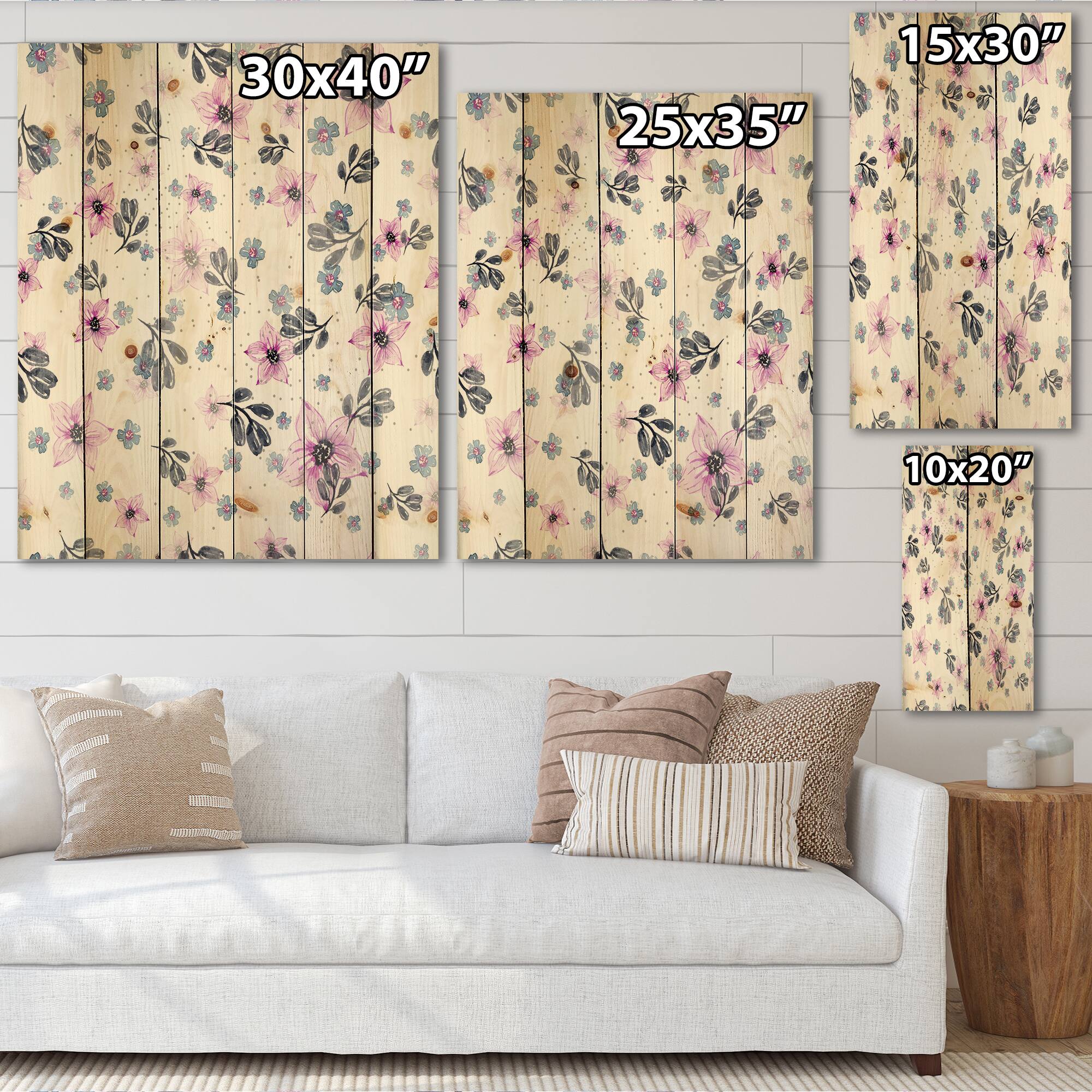 Designart - Pink Flowers and Petals - Traditional Print on Natural Pine Wood