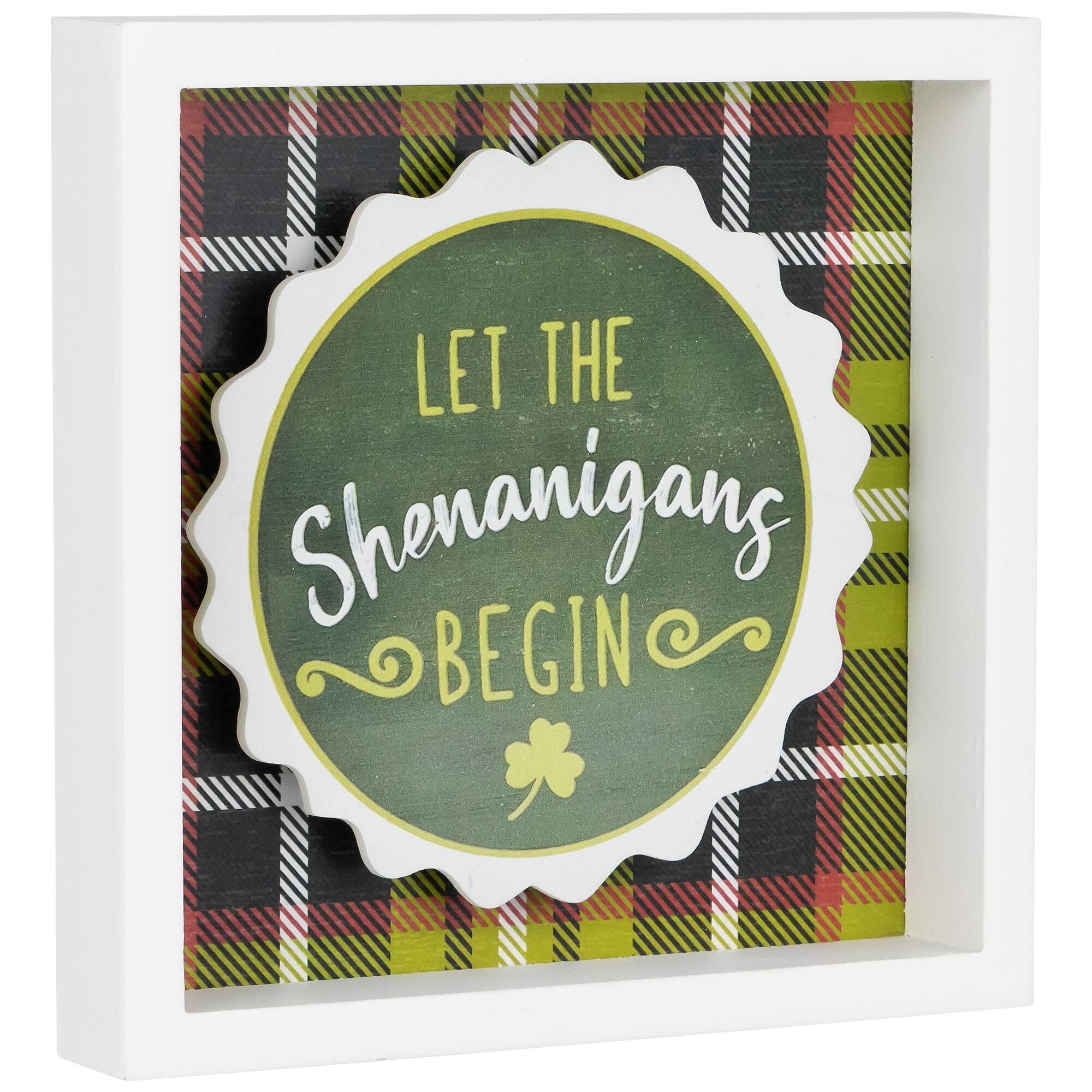 6" Green Plaid Let the Shenanigans Begin St. Patrick's Day Framed Wall Sign
