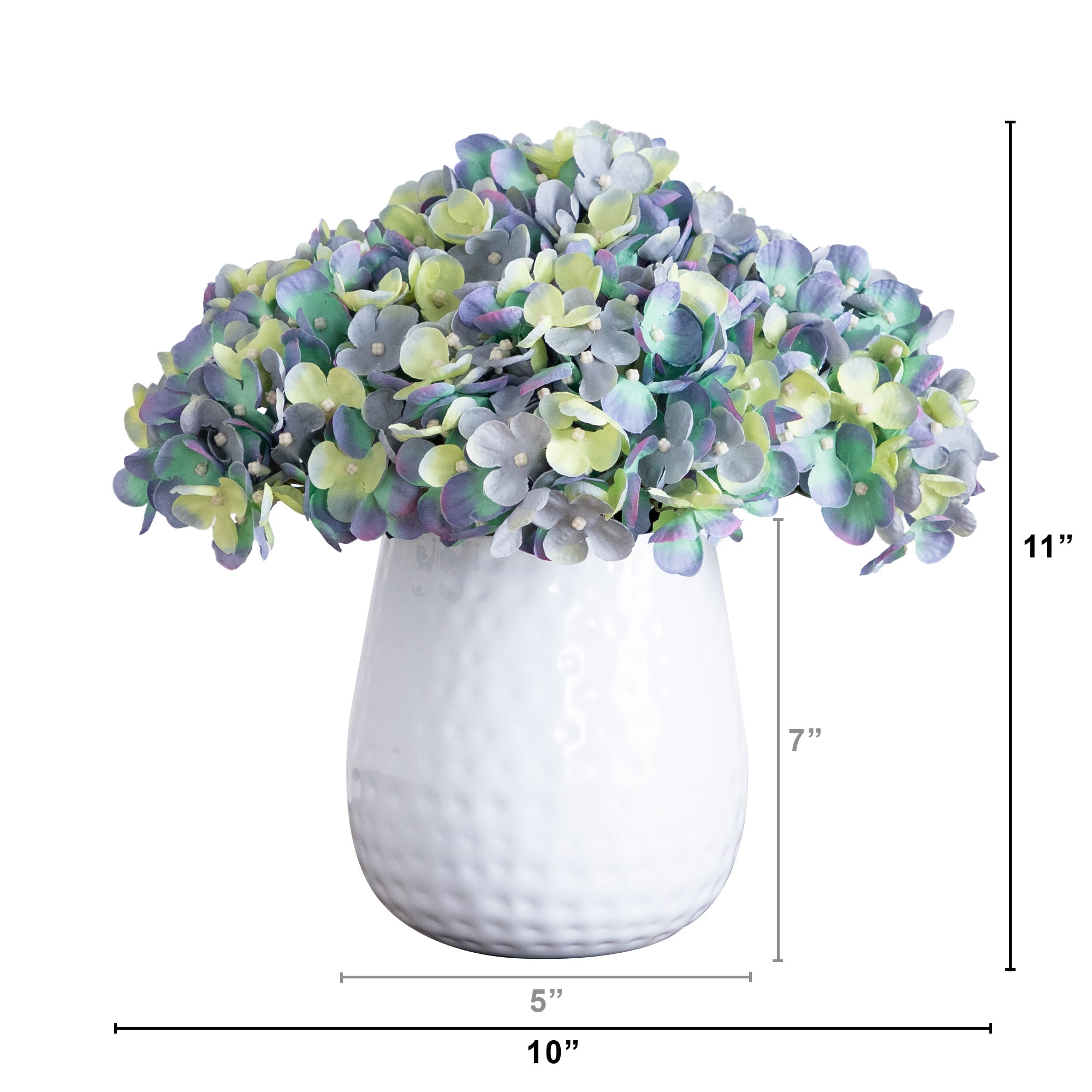 11&#x22; Blue Hydrangea Arrangement in White Metal Vase