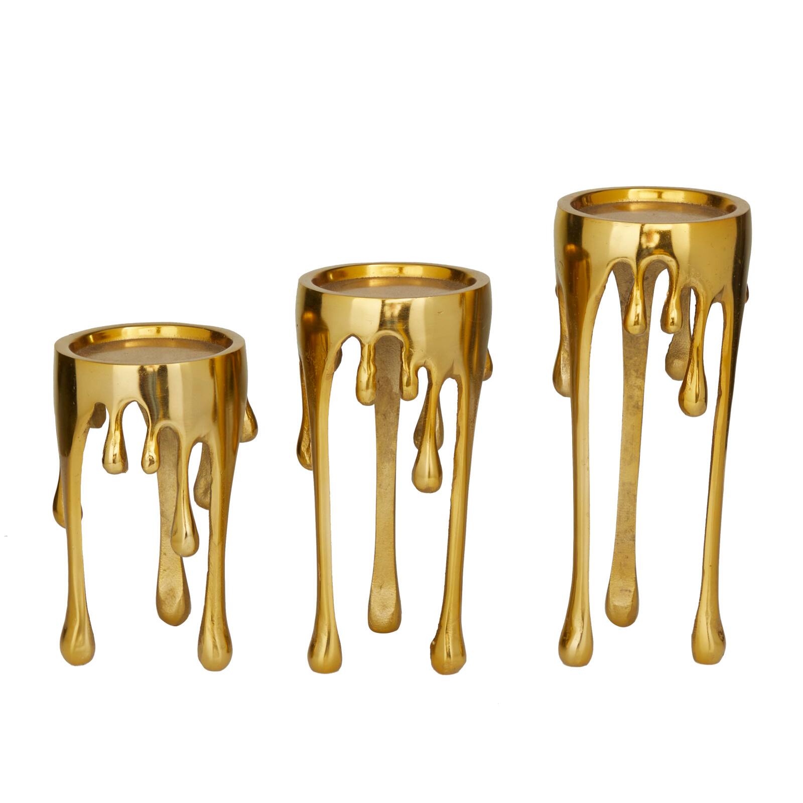 CosmoLiving by Cosmopolitan Gold Aluminum Pillar Candle Holder with Dripping Melting Designed Legs Set