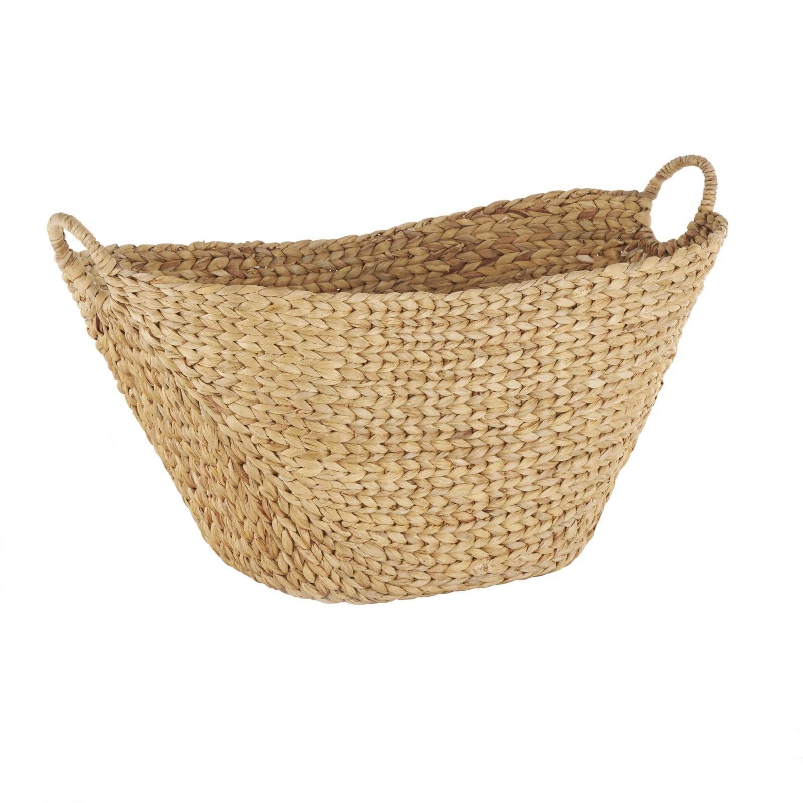 31" Brown Seagrass Handmade Woven Storage Basket with Ring Handles